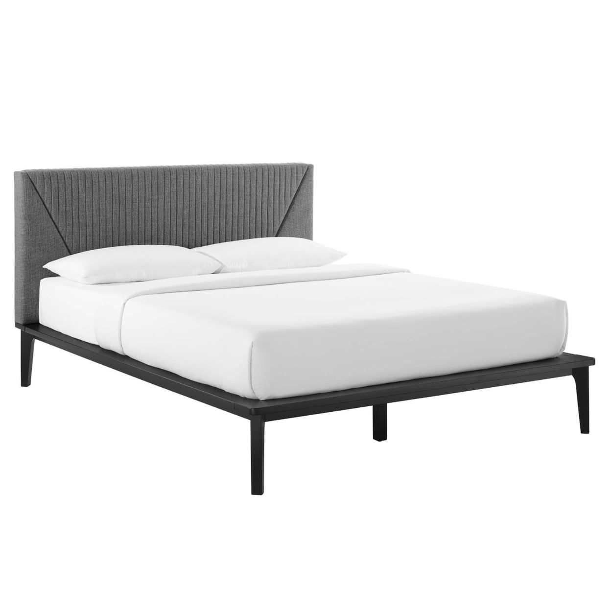 Dakota Black Gray Upholstered Queen Platform Bed with Tufted Headboard