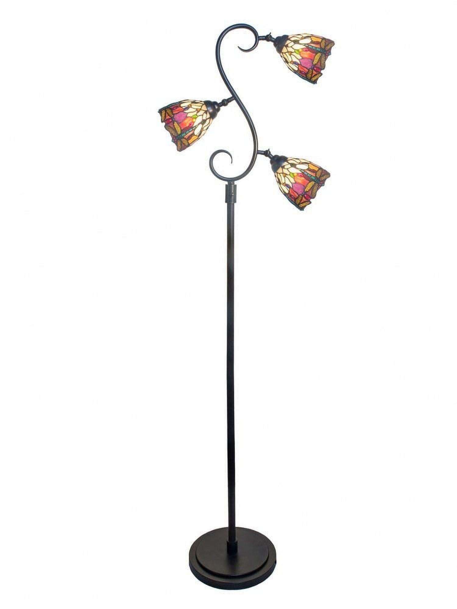 Amara 70" Bronze Tiffany 3-Light Floor Lamp with Art Glass Shades