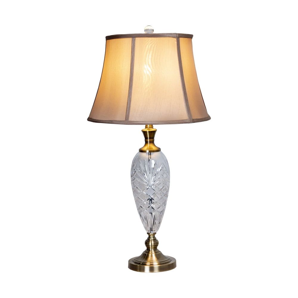 Antique Bronze and Crystal 31" Table Lamp with Natural Fabric Shade