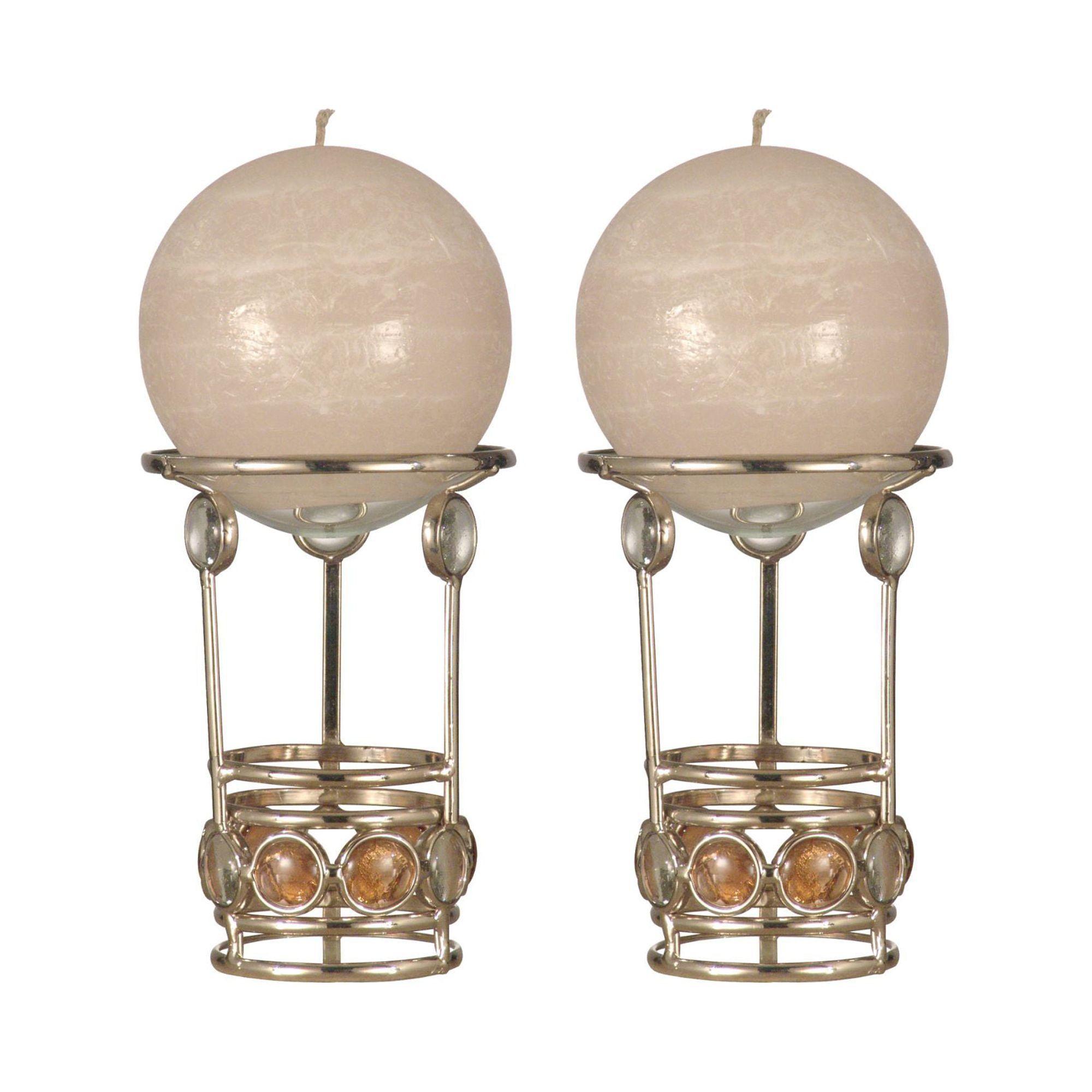 Golden Glass Gem 4" Candle Lantern Holders, 2-Piece Set