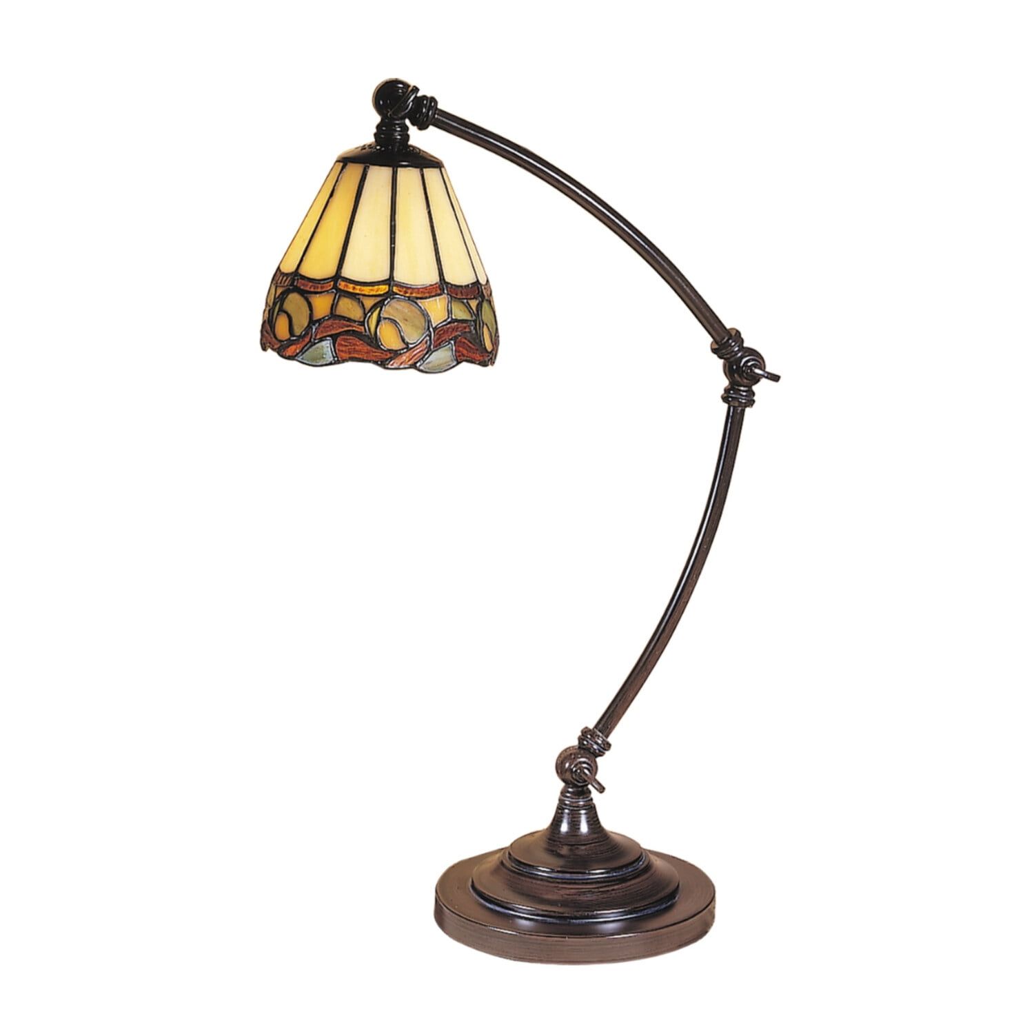 Adjustable Mica Bronze Arc Desk Lamp with Stained Glass Shade