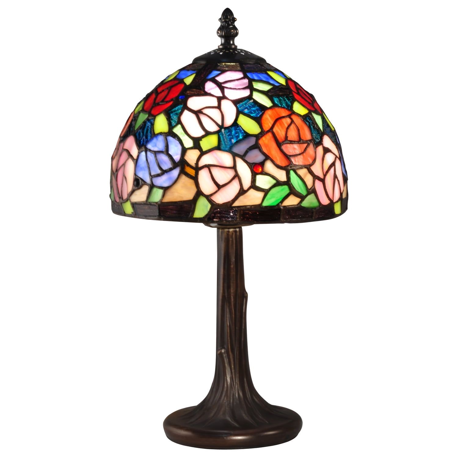 Carnation Stained Glass and Bronze Accent Table Lamp