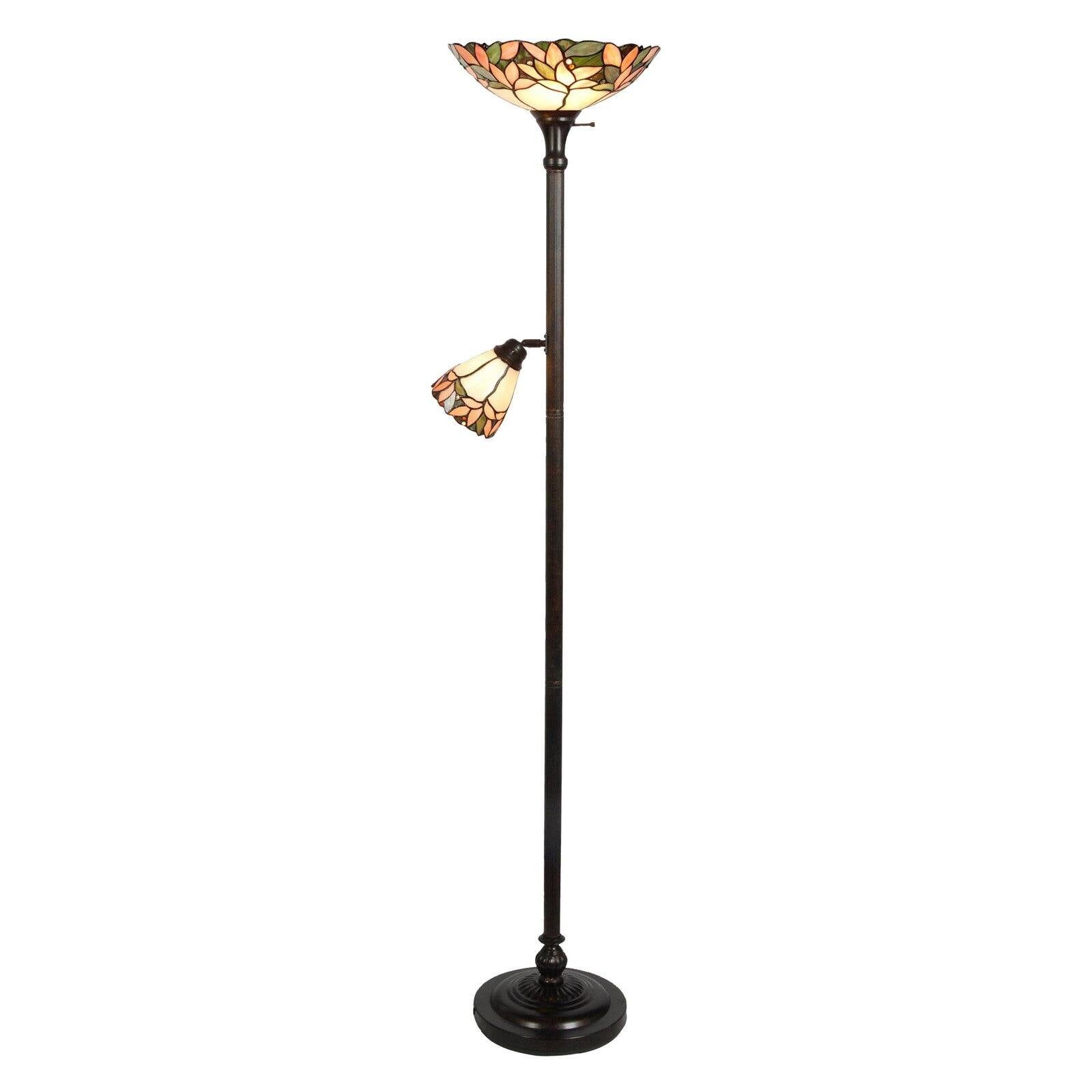 Crystal Leaf Multicolor Stained Glass Floor Lamp with Side Light