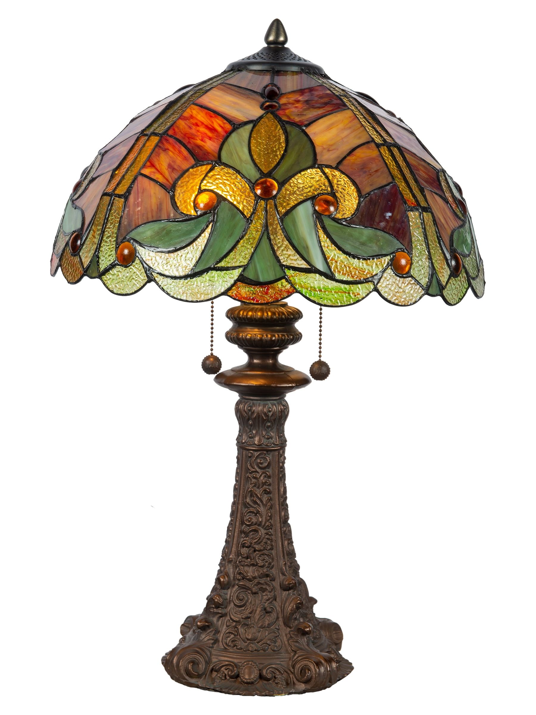 Antique Bronze Table Lamp with Stained Glass Shade