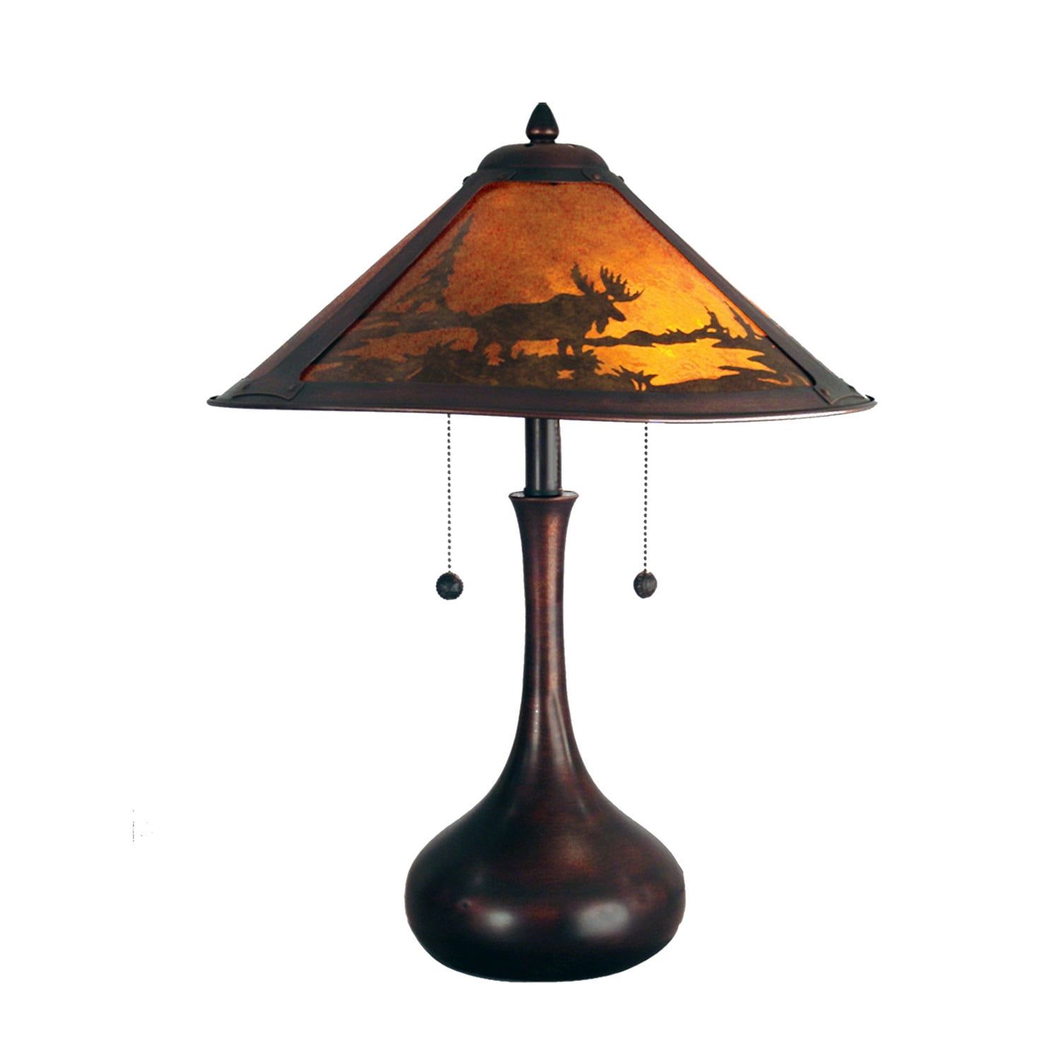 Antique Bronze Stained Glass Wilderness Table Lamp