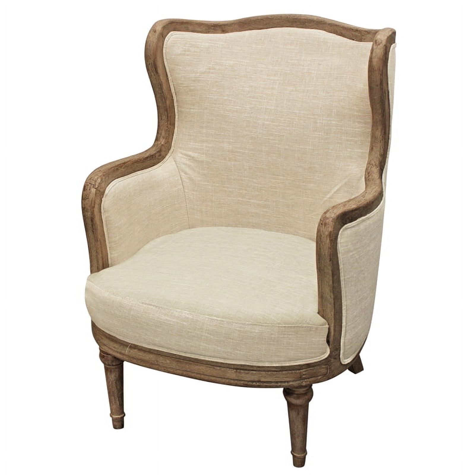 Beige Linen Armchair with Solid Wood Frame, 36" High