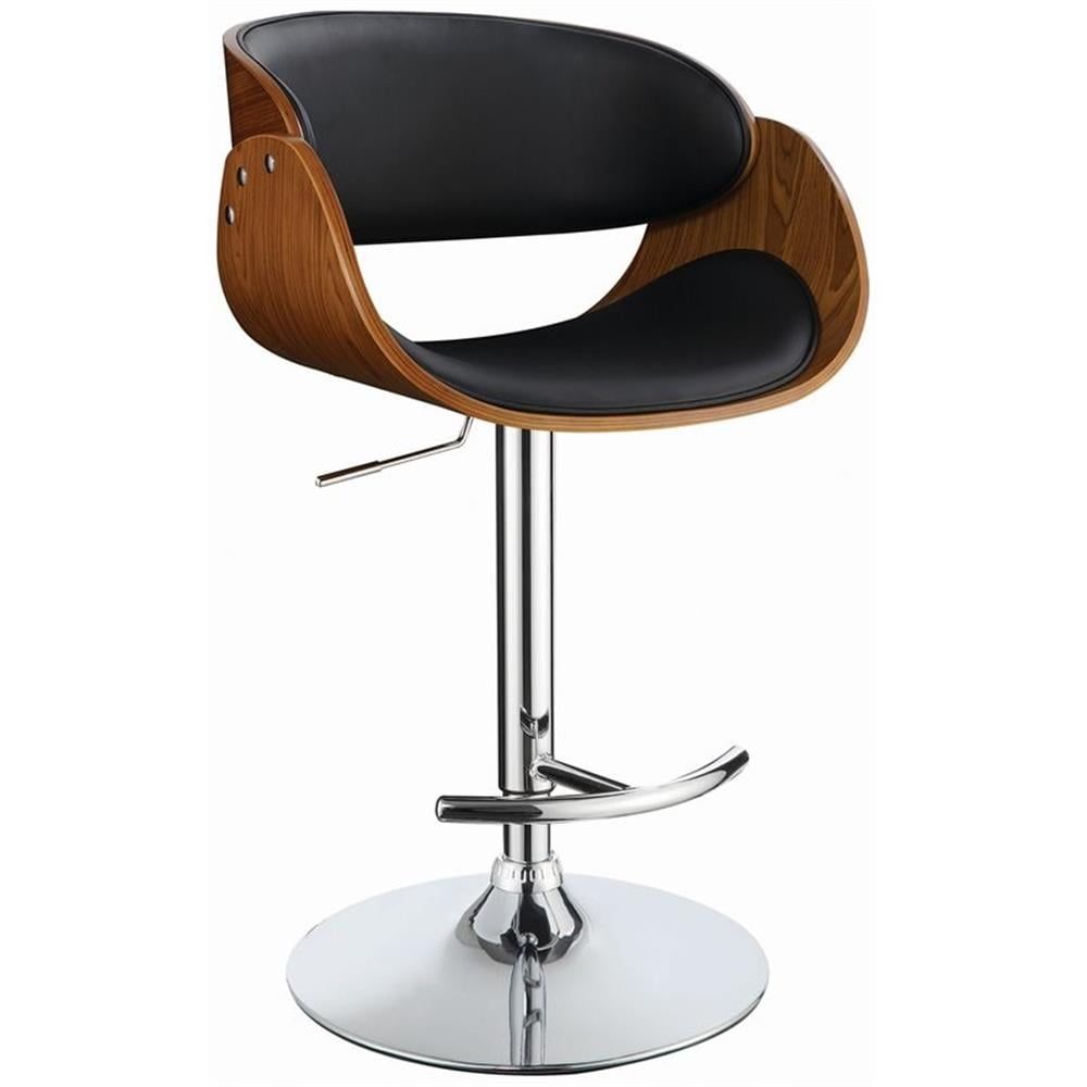 Black Adjustable Swivel Bar Stool with Walnut Wood and Chrome Base