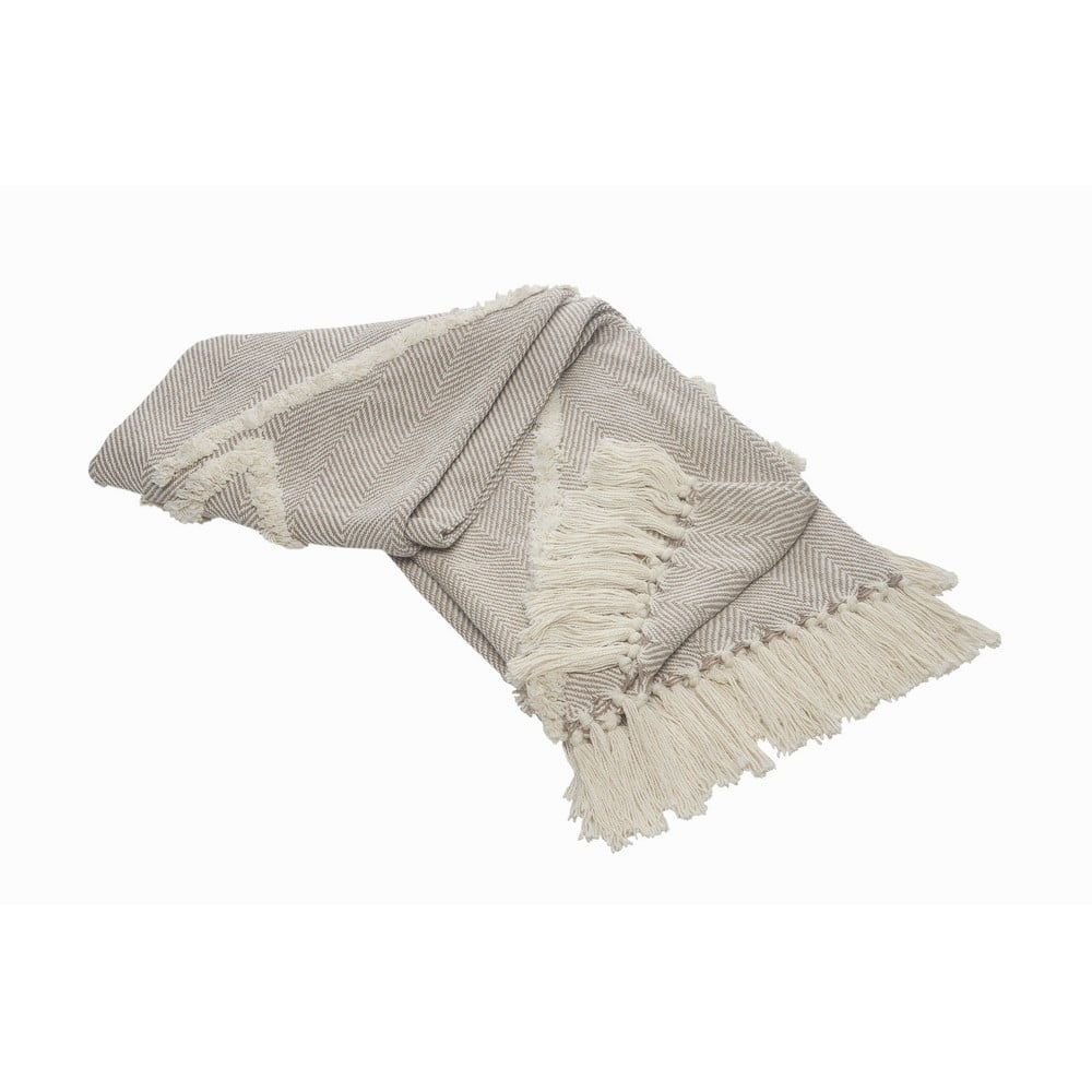 Beige and Cream Cotton Fringe Throw Blanket, 50" x 60"