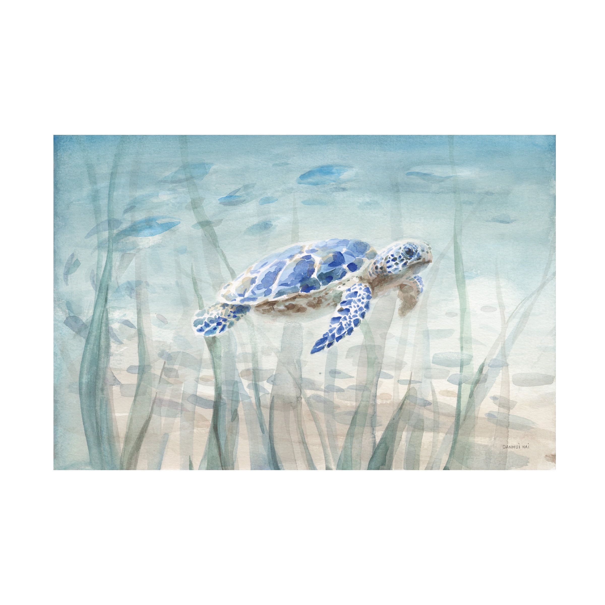 Undersea Turtle Blue and White Canvas Art