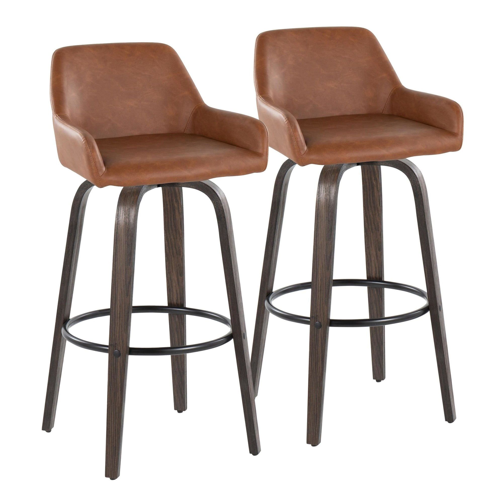 Daniella Dark Brown Faux Leather Swivel Bar Stools, Set of 2