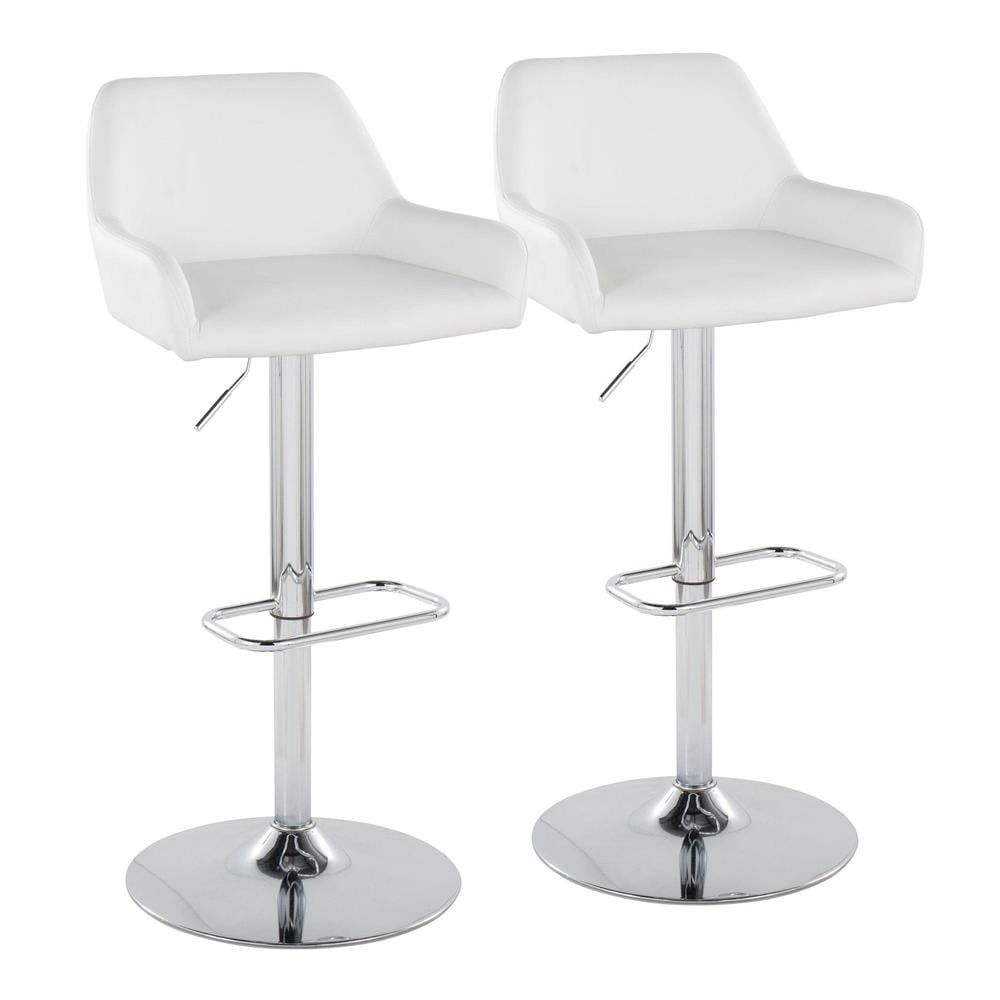 Daniella Adjustable White Faux Leather and Chrome Barstools, Set of 2
