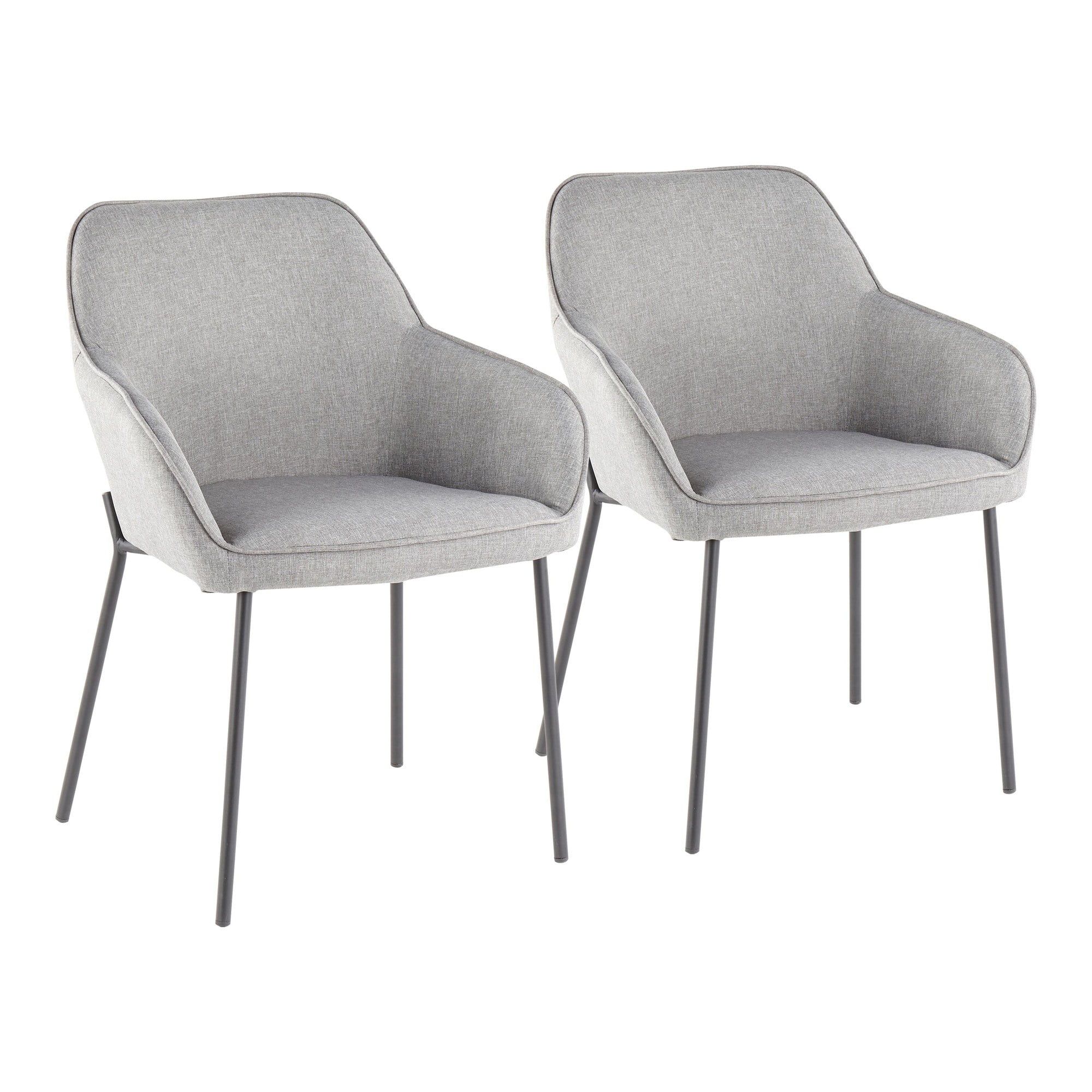 Daniella Gray Upholstered Arm Chairs with Black Metal Legs, Set of 2