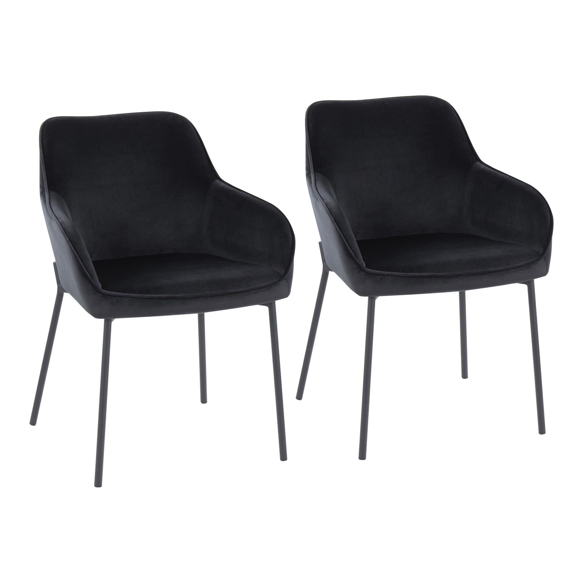 Black Velvet Upholstered Dining Chairs with Metal Legs, Set of 2