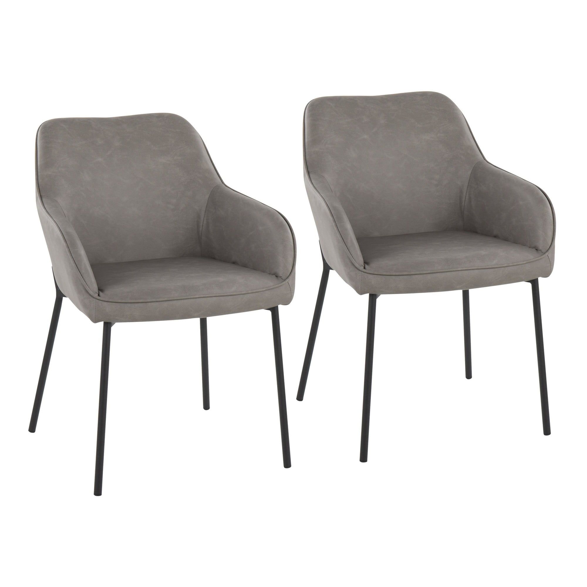 Daniella Black Steel and Gray Faux Leather Dining Chairs, Set of 2