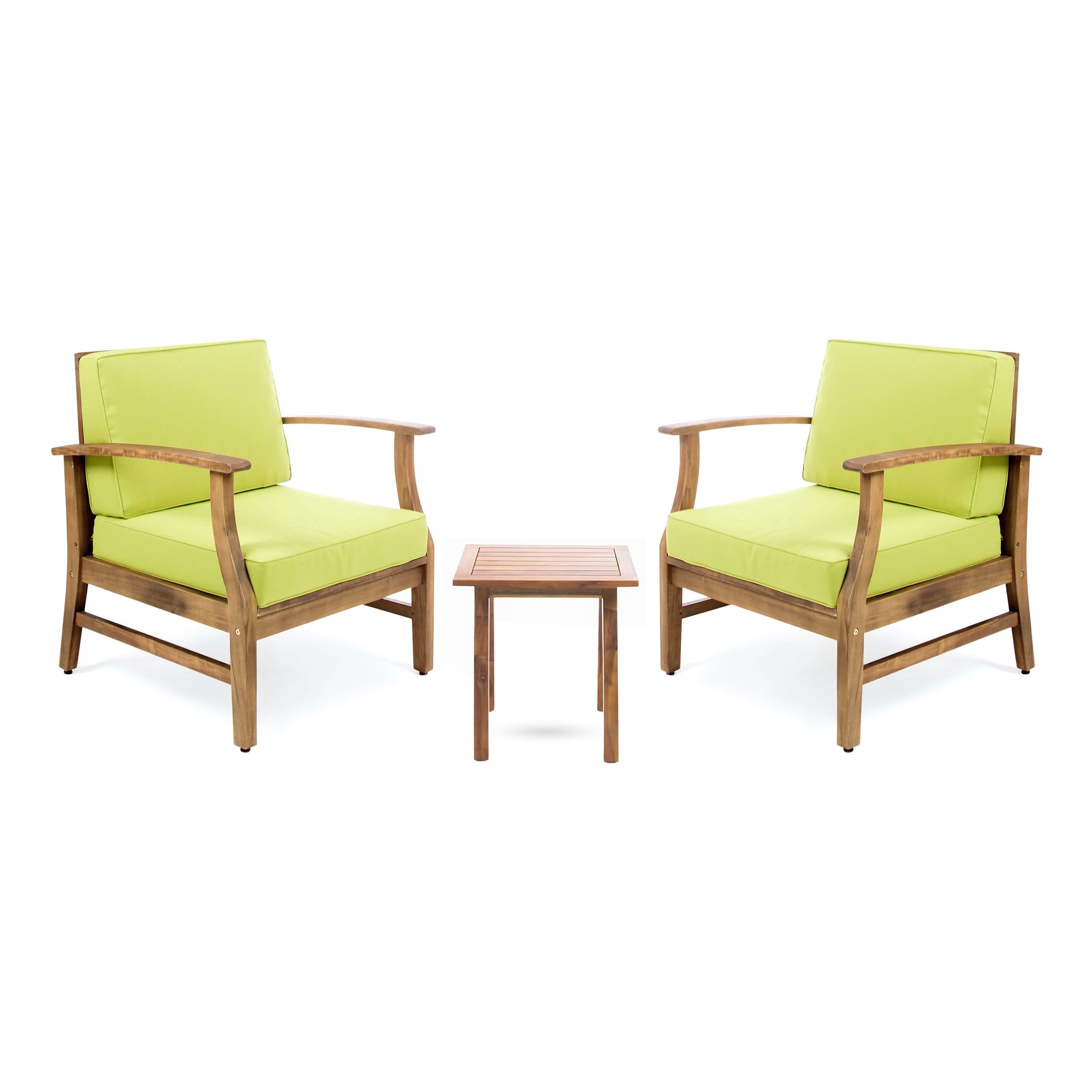 Teak Brown 2-Seater Acacia Wood Chat Set with Green Cushions