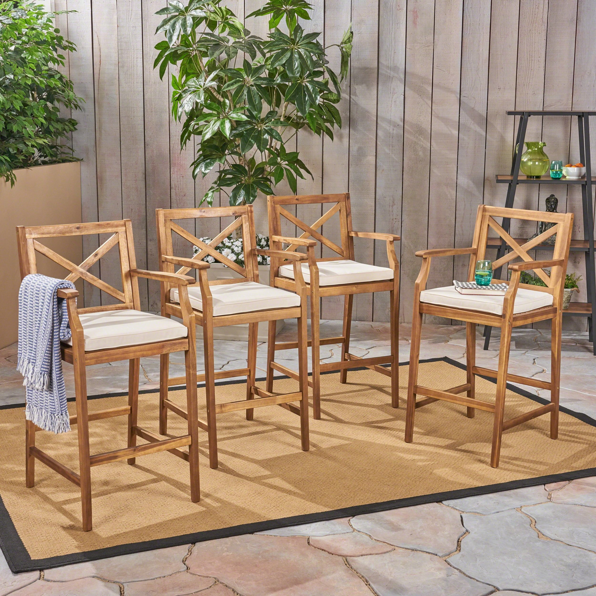 Teak Frame Bar Height Dining Chair with Cream Cushions