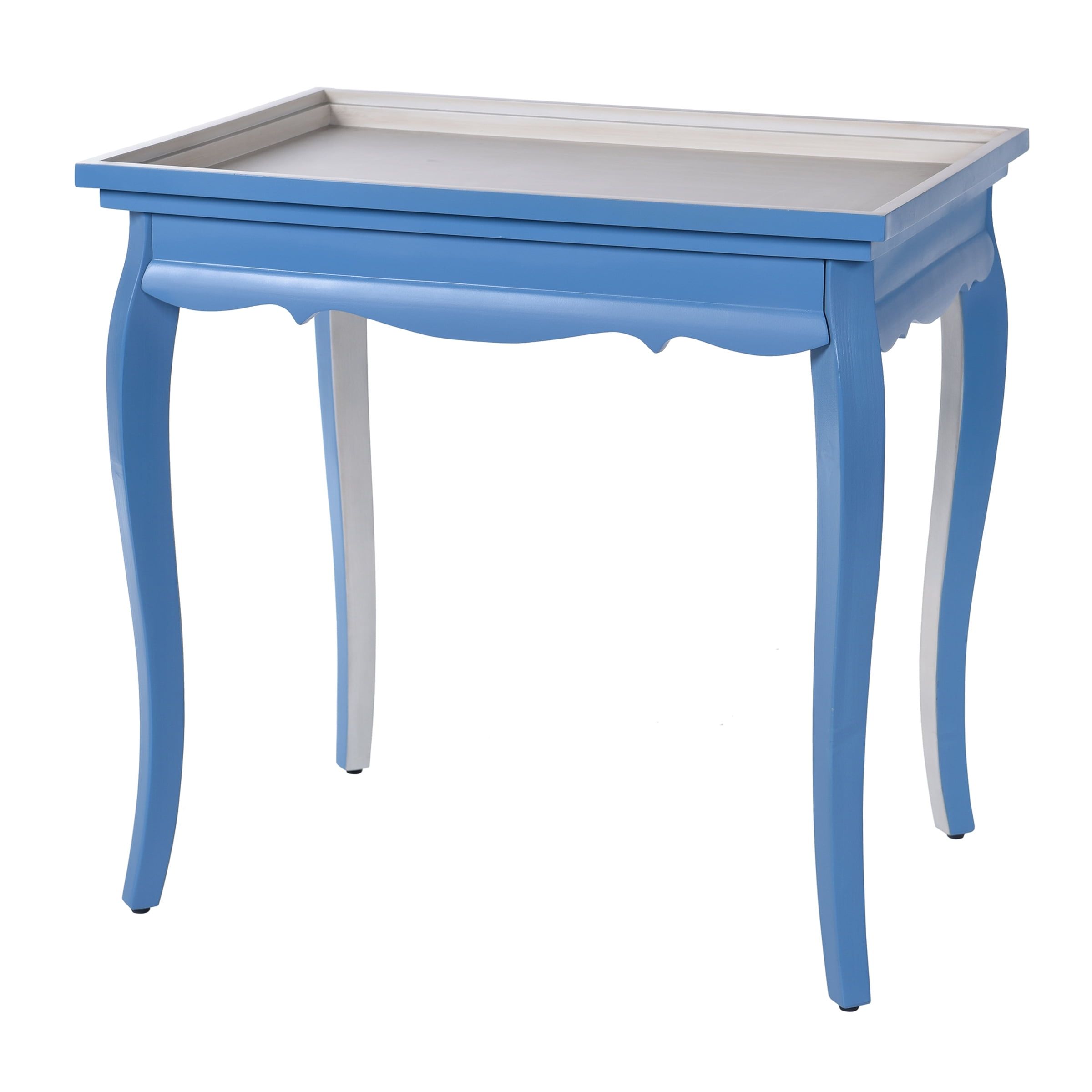 Modern Blue & White Square End Table in Fir Wood & MDF