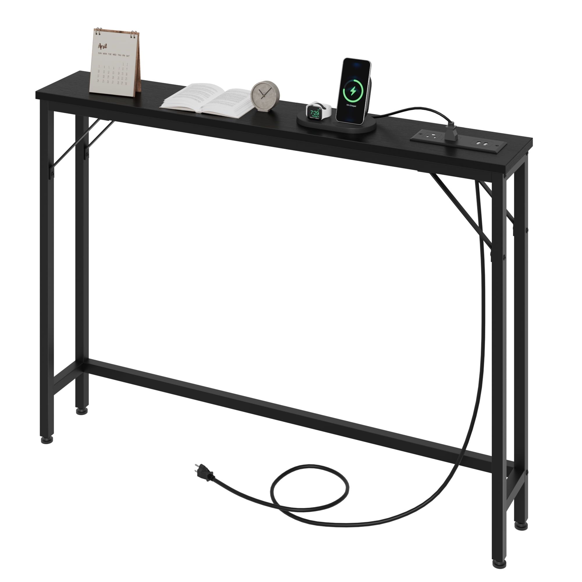 Industrial Narrow Metal and Wood Console Table with Storage