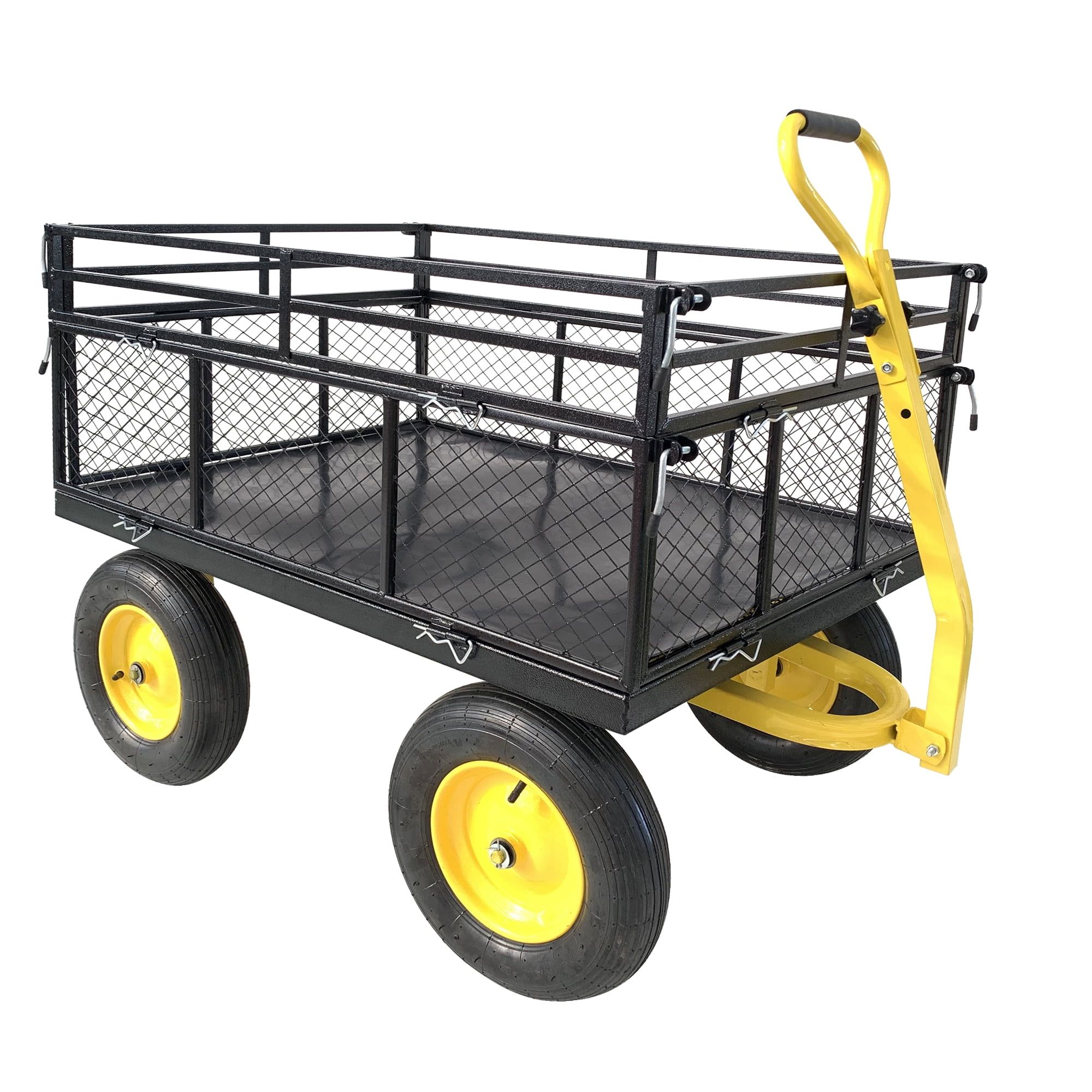 Black Heavy Duty Steel Garden Wagon with Mesh Sides