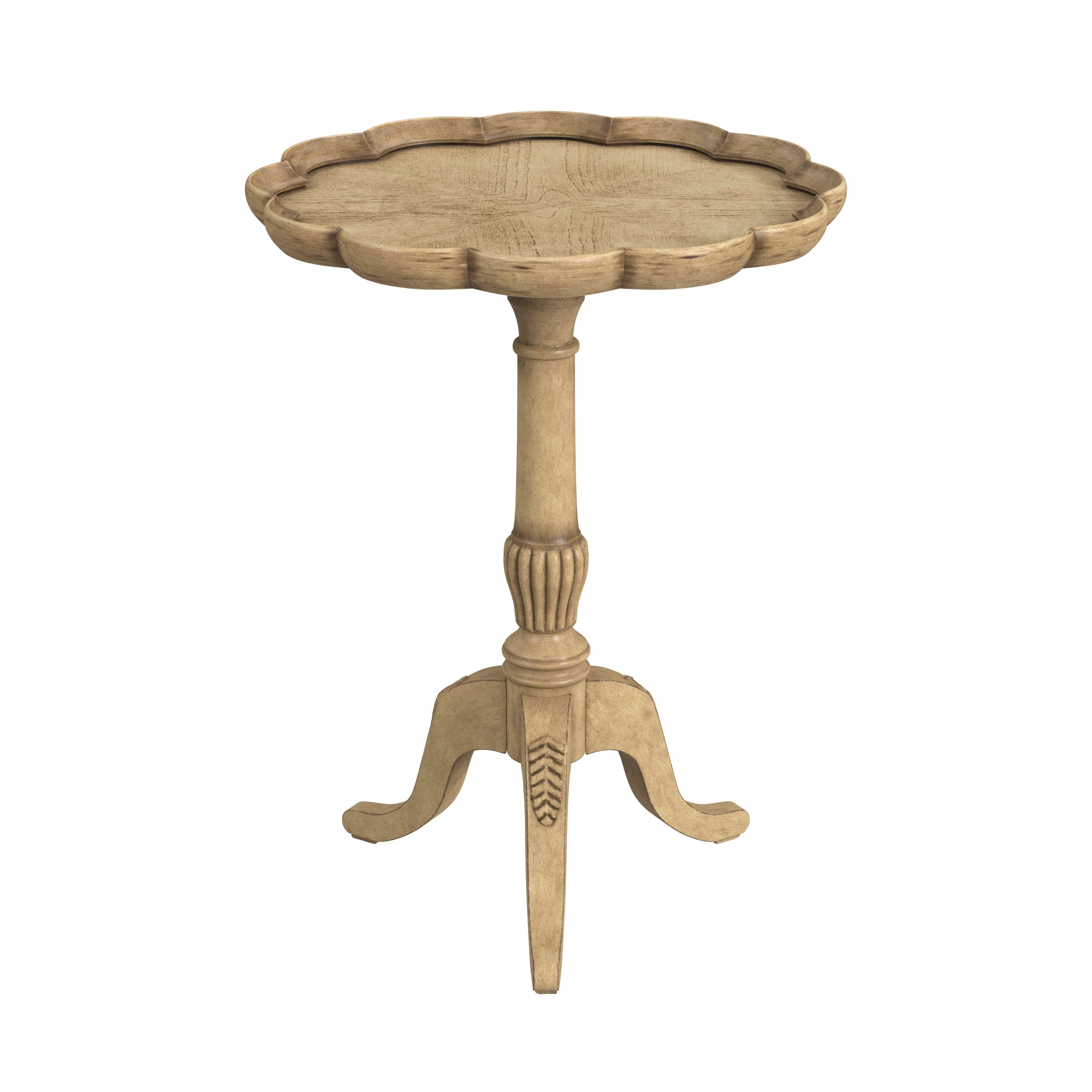 Antique Beige Round Wood and Stone Pedestal Side Table