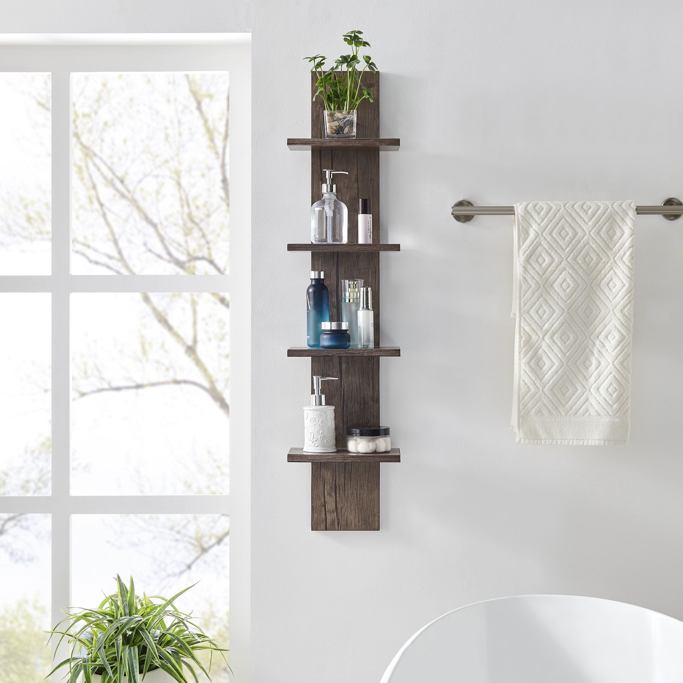 Hickory 4-Tier Floating Wall Shelf Unit