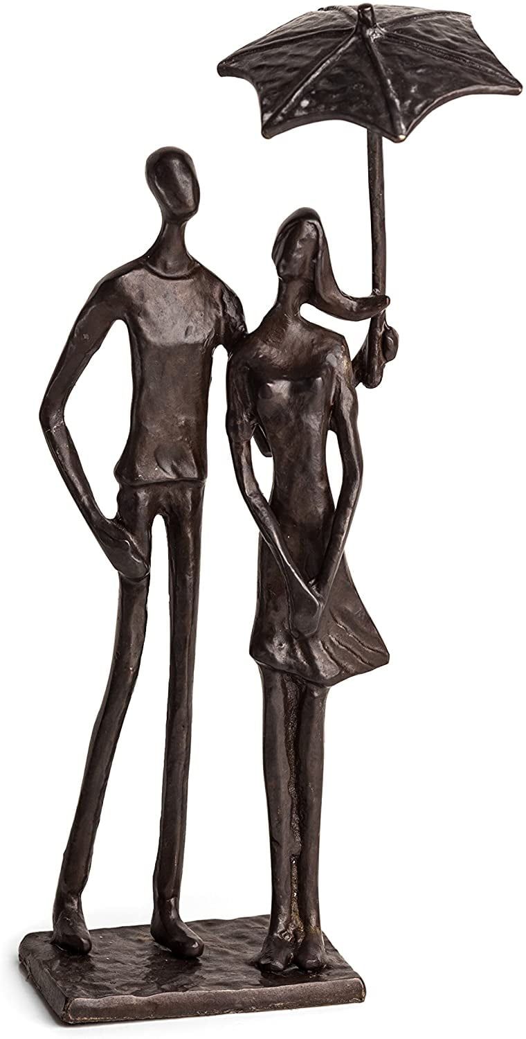 Bronze Loving Couple Under Umbrella Figurine with Polished Finish