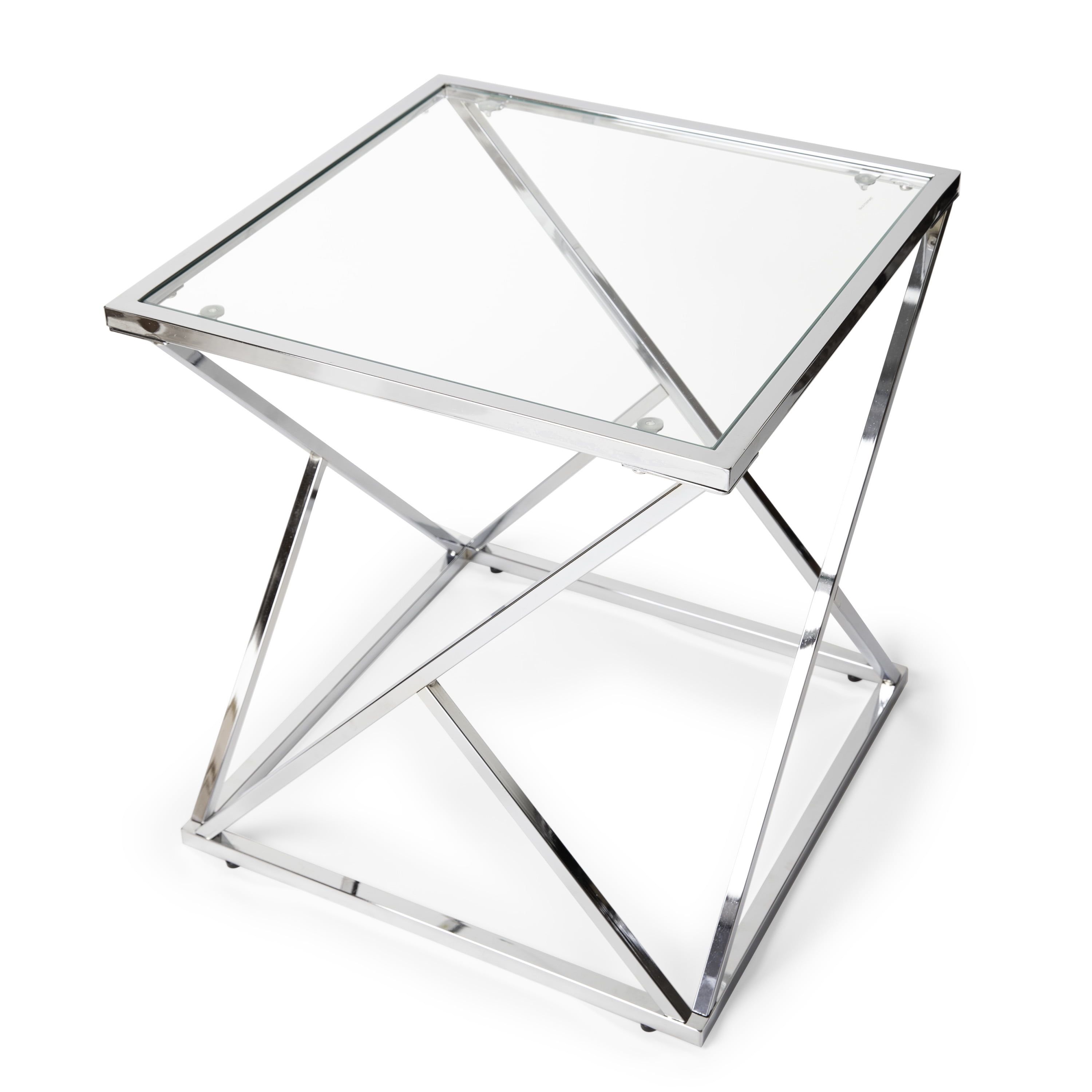 Elegant Square Polished Chrome and Clear Glass End Table