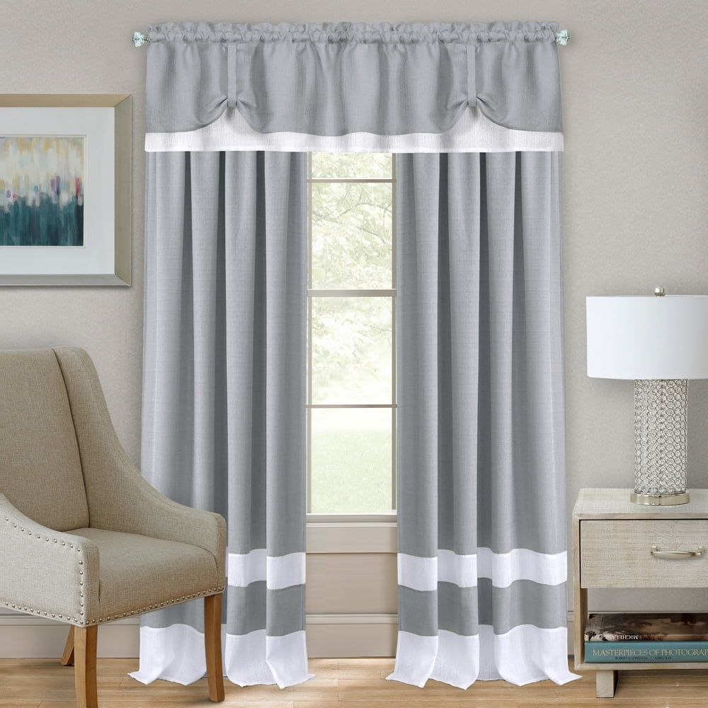 Grey and White Light Filtering Rod Pocket Drapes, 52x63