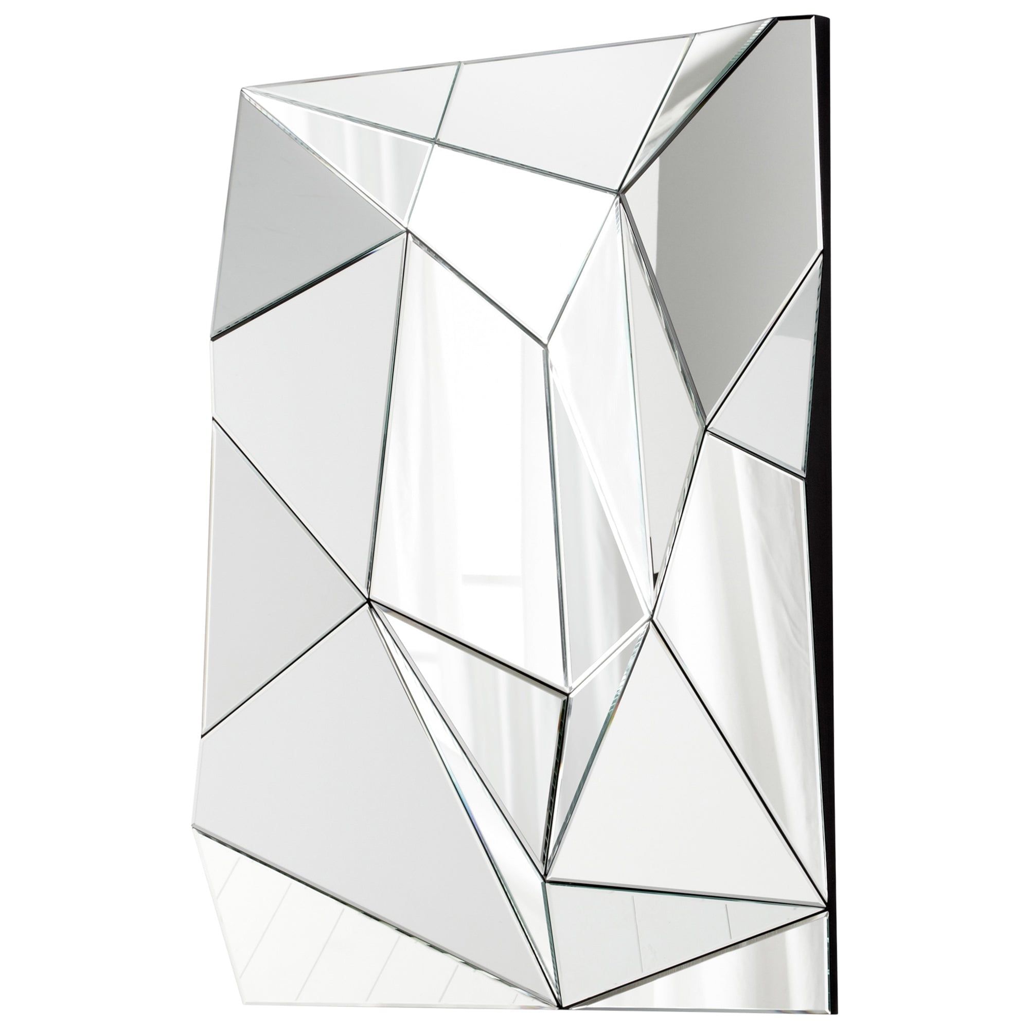 Contemporary Silver Wood Frame Mirror with Geometric Glass Design