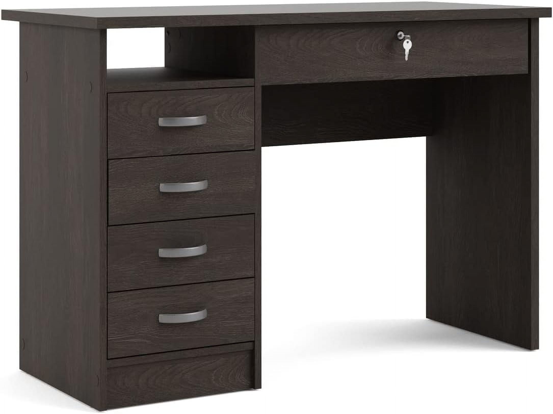 Walden Dark Chocolate Wood Desk with 5 Drawers and Open Shelf