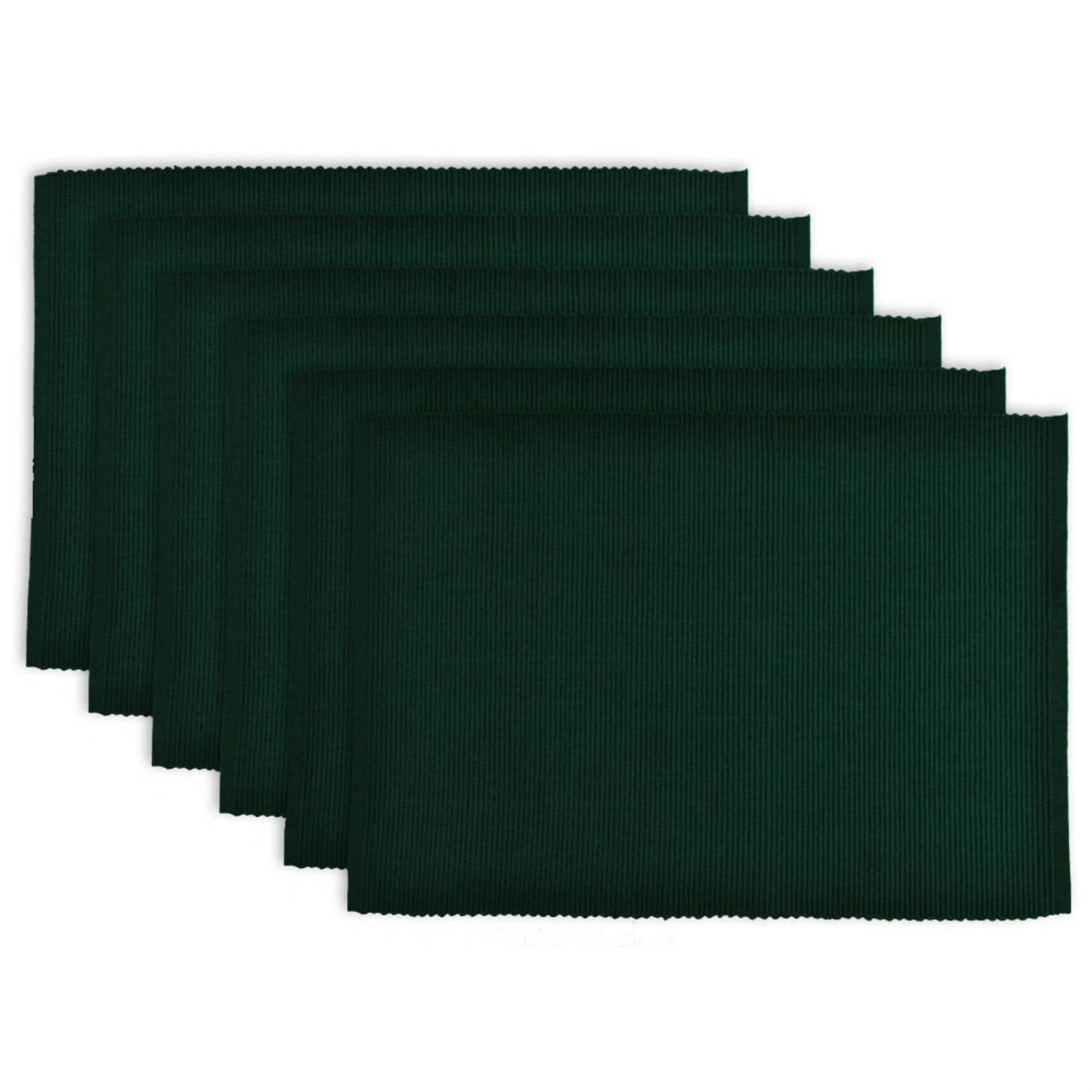 Dark Green Ribbed Cotton Placemats Set of 6, 13x19"