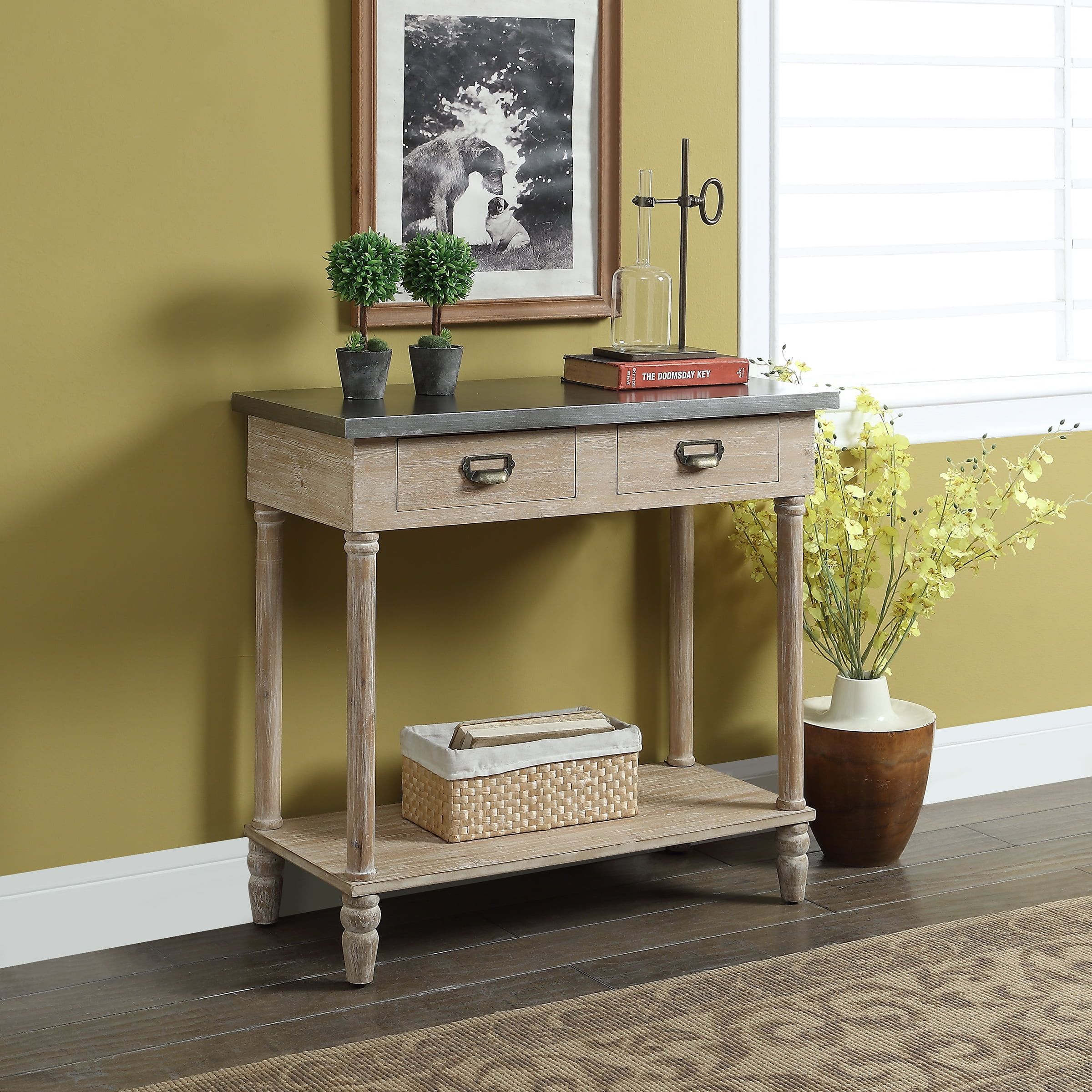 Rustic Natural Wood and Metal Console Table with Storage