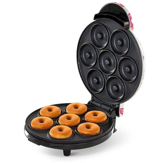 White Non-stick Mini Donut Maker Machine with Recipe Guide
