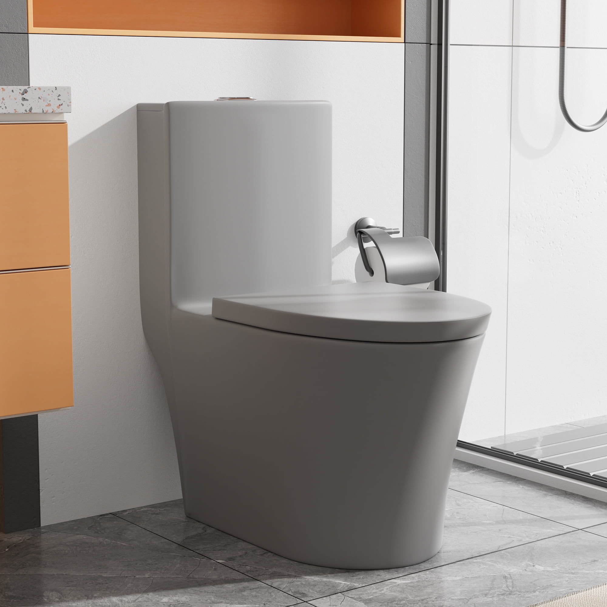 Matte Gray Elongated Dual Flush High Efficiency Toilet