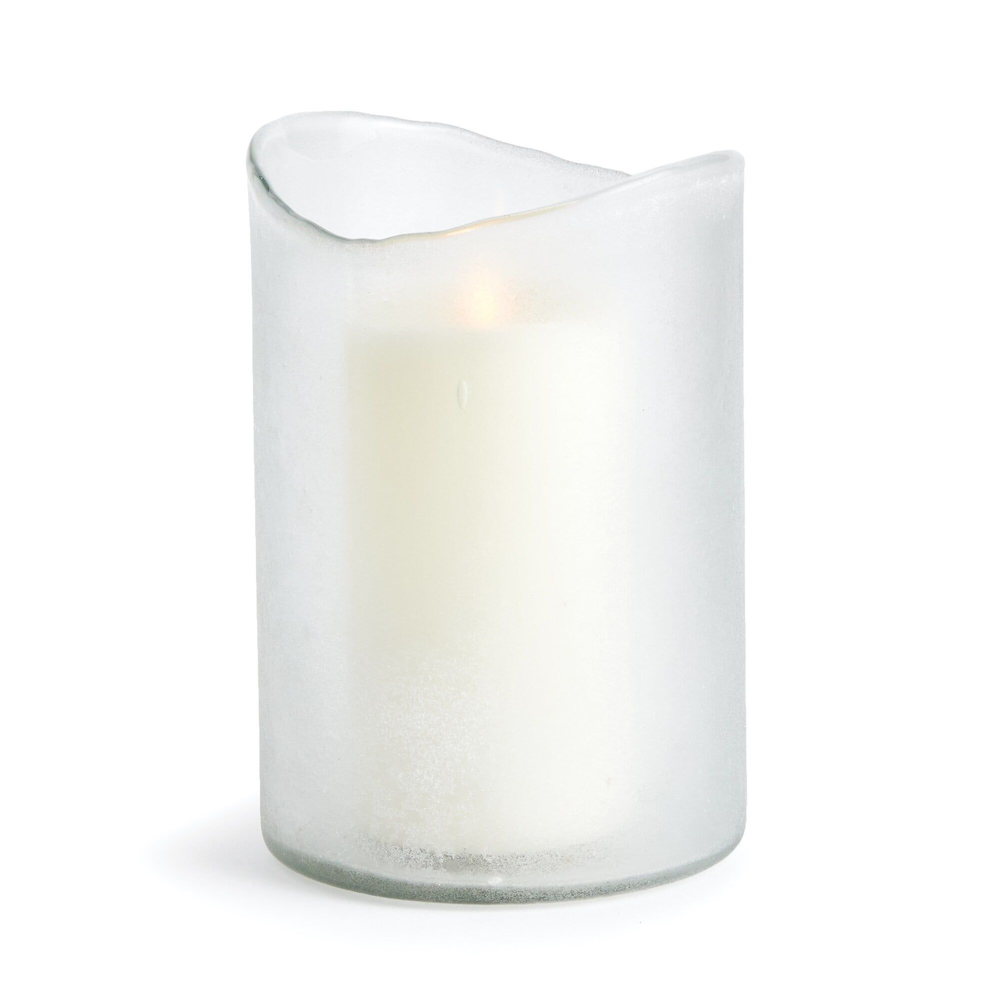 White Frosted Glass Flameless LED Hurricane Candle Holder