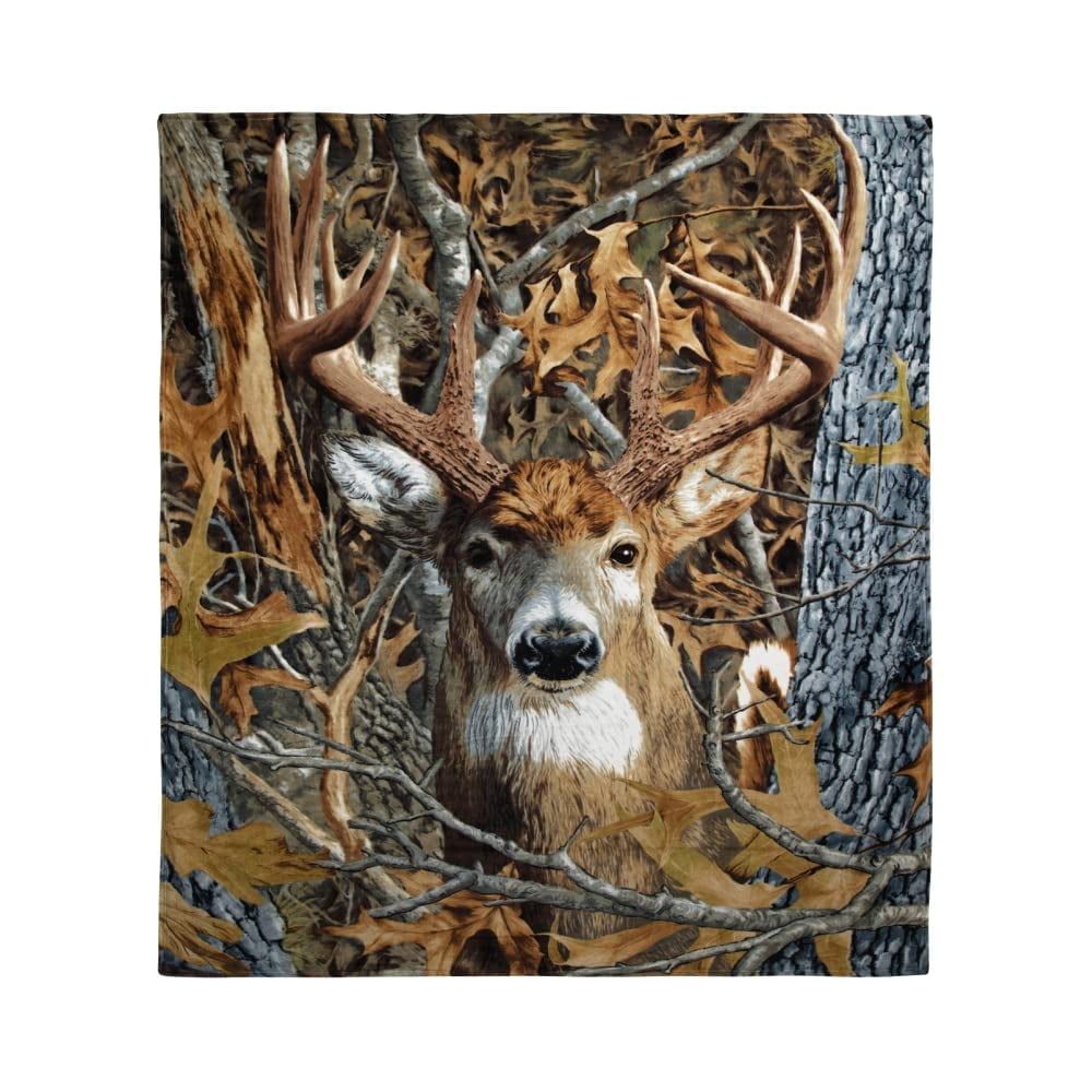 Full Size Camo Buck Deer Plush Fleece Blanket