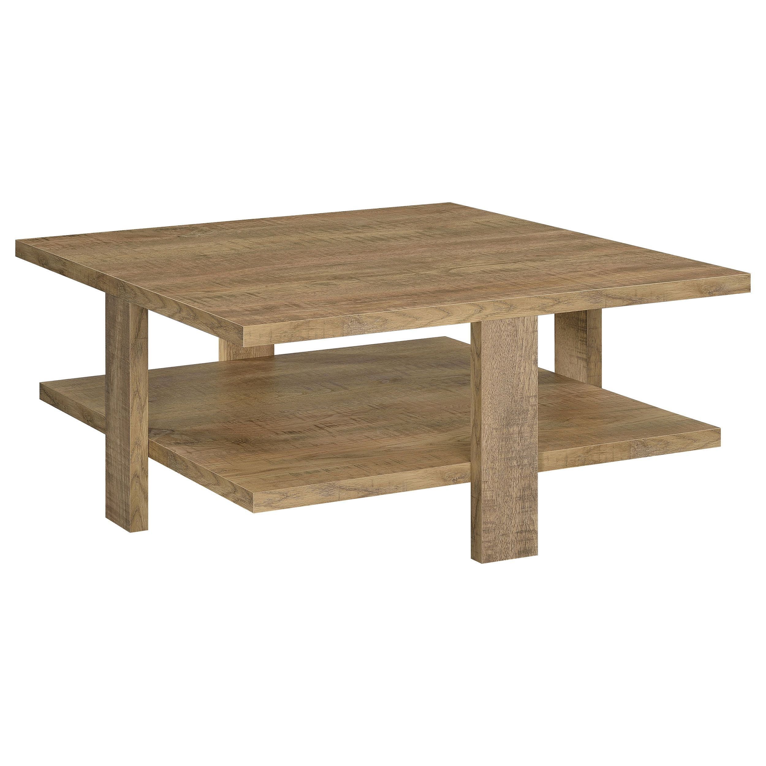 Mango Wood Square Modern Cocktail Table with Shelf