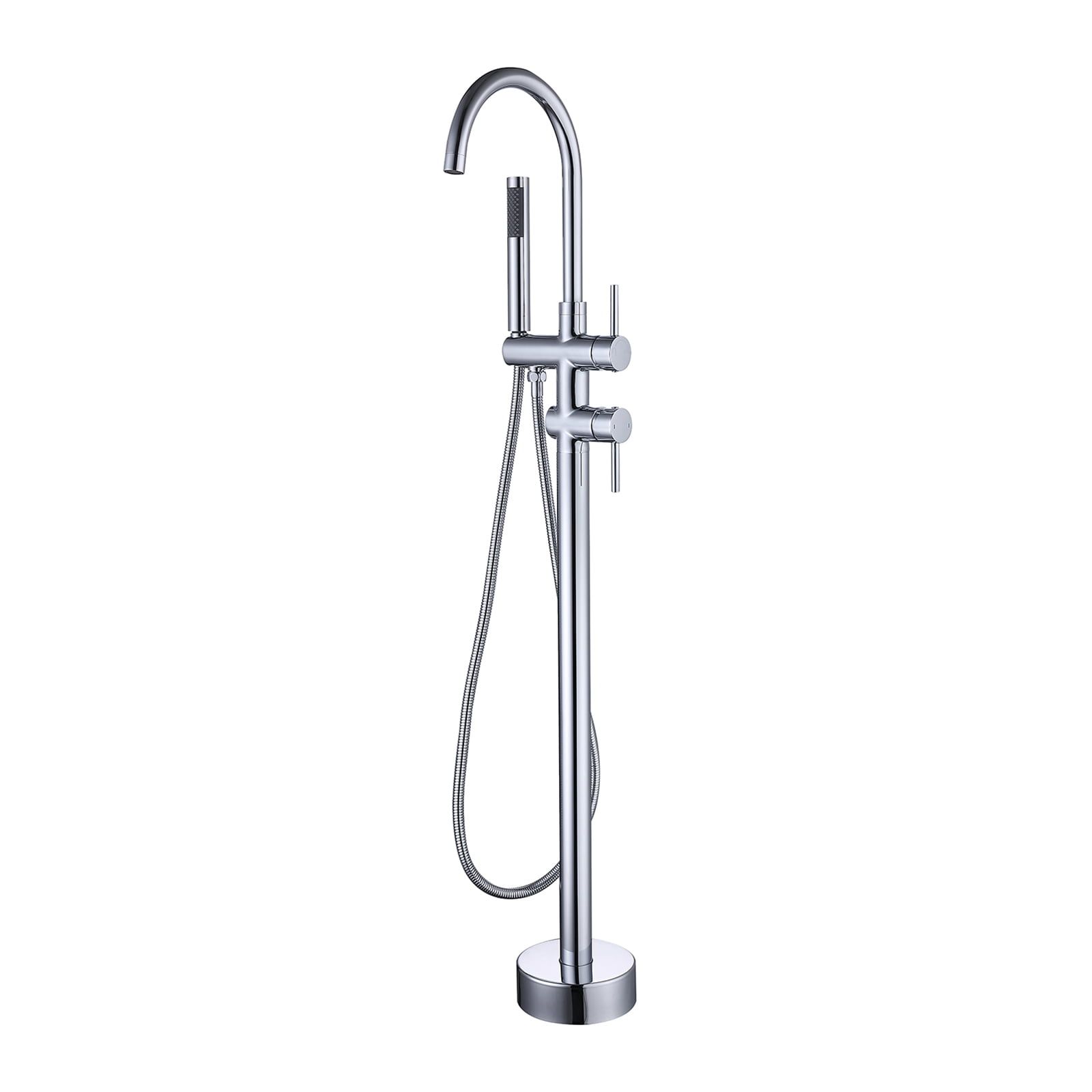 Chrome Double Handle Freestanding Tub Faucet with Handheld Shower