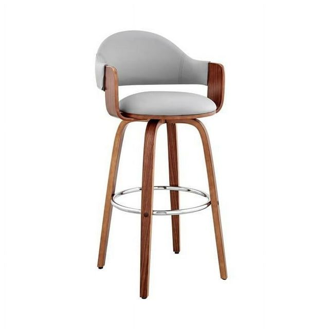 Daxton 30" Gray Faux Leather and Walnut Swivel Bar Stool