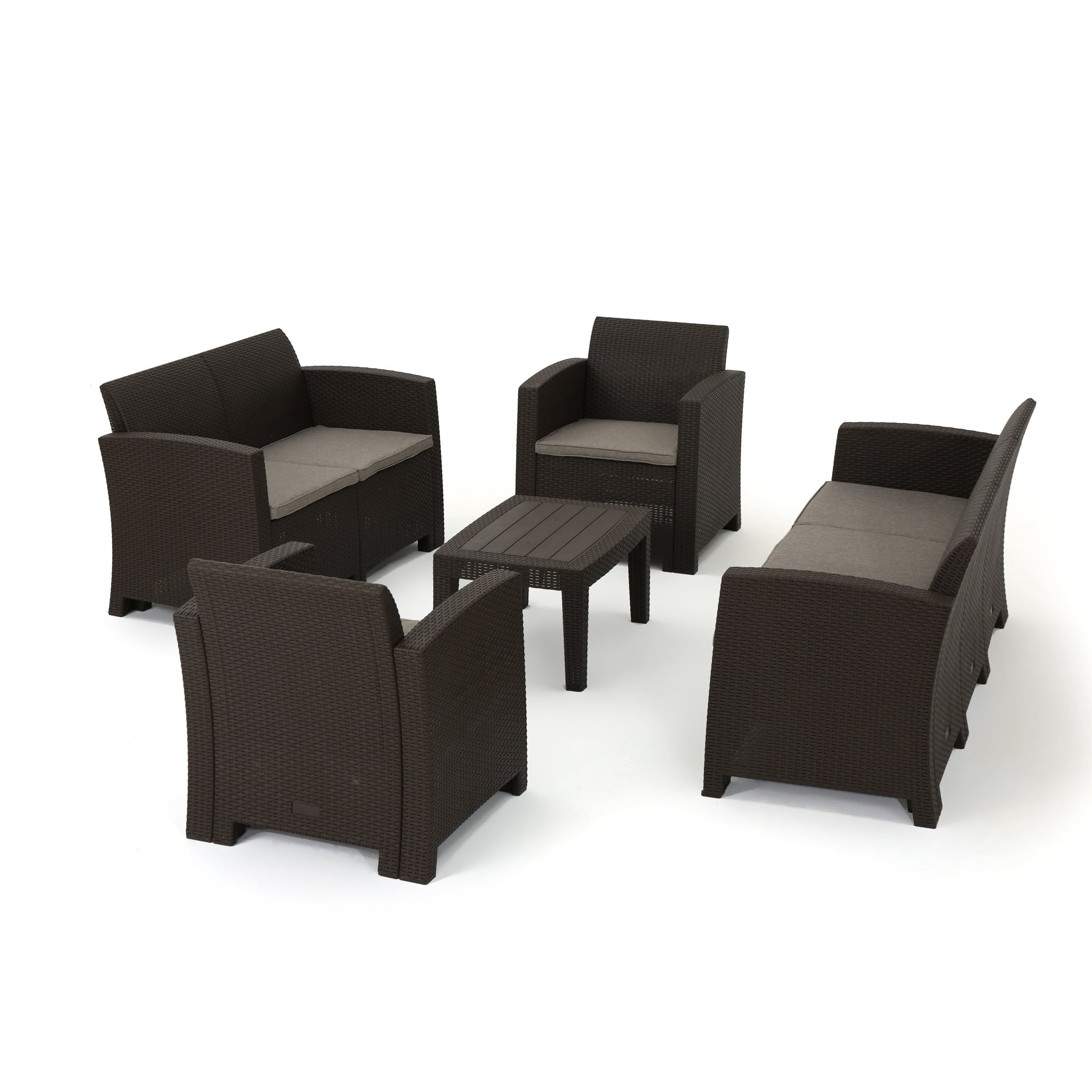 Dayton 5-Piece Outdoor Chat Set in Faux Wicker with Water-Resistant Cushions