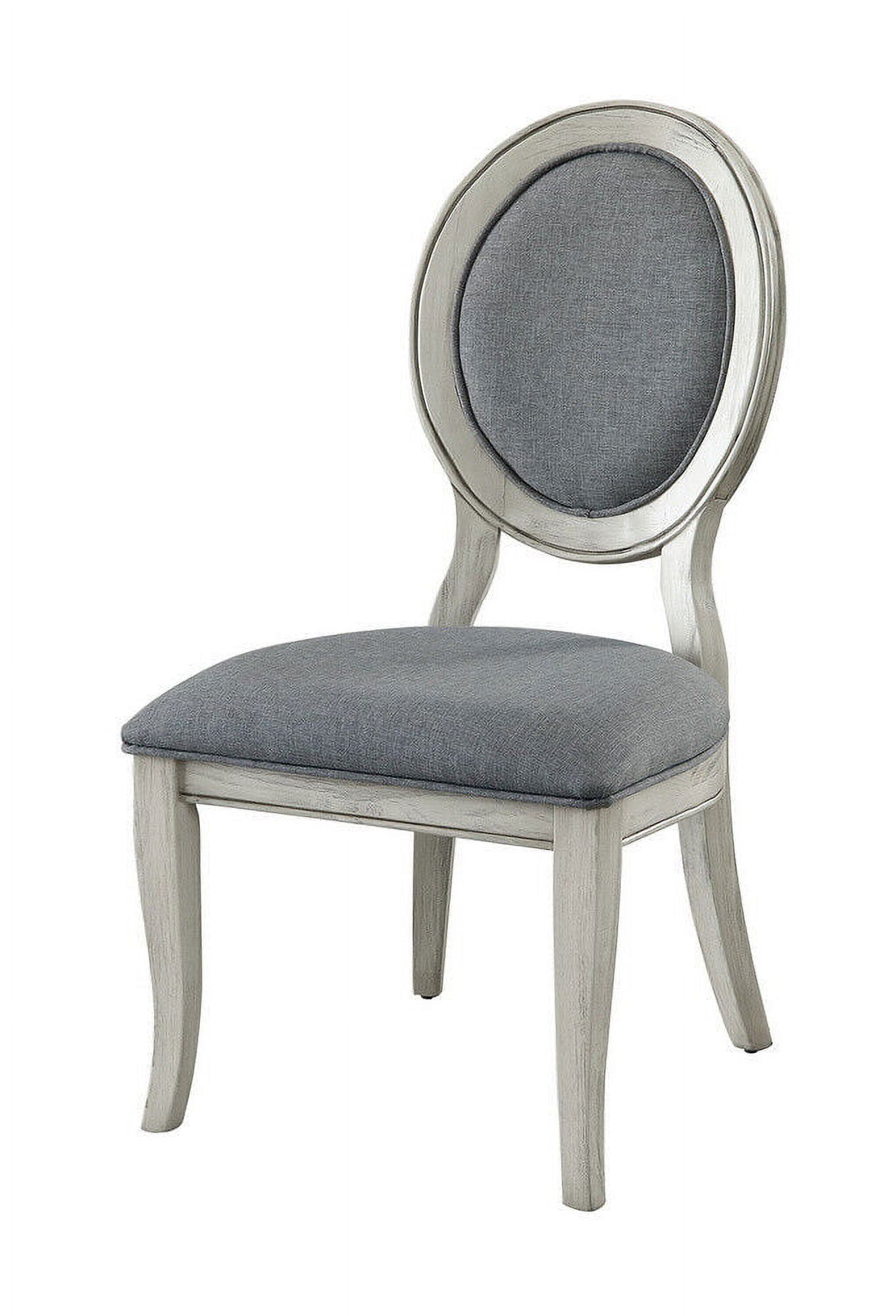 Elegant Antique White Upholstered Wood Side Chairs, Set of 2