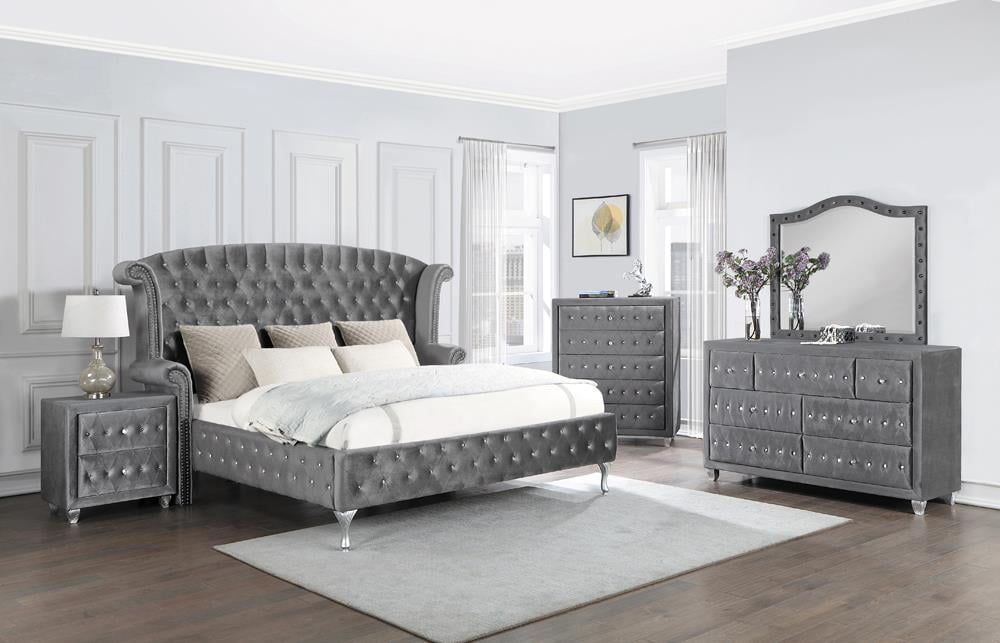 Deanna Gray Upholstered Tufted 5-Piece Bedroom Set