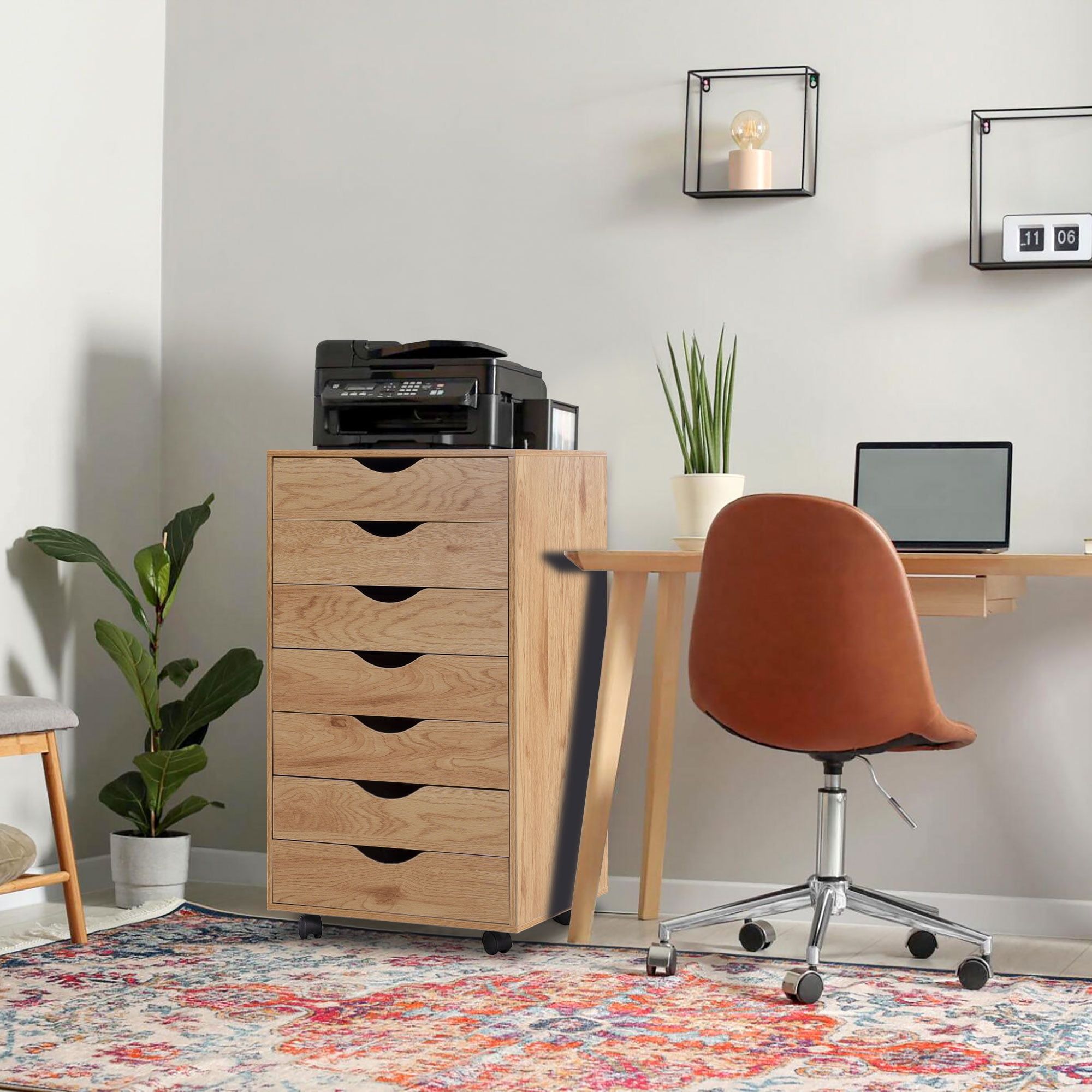 Natural 7-Drawer Mobile Office Storage Cabinet