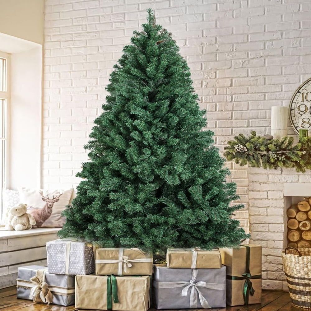 8FT Green PVC Spruce Artificial Christmas Tree with Metal Stand