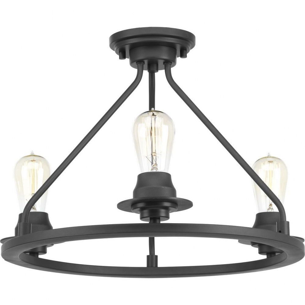 Vintage Graphite 3-Light Semi-Flush Ceiling Fixture with Nickel Accents