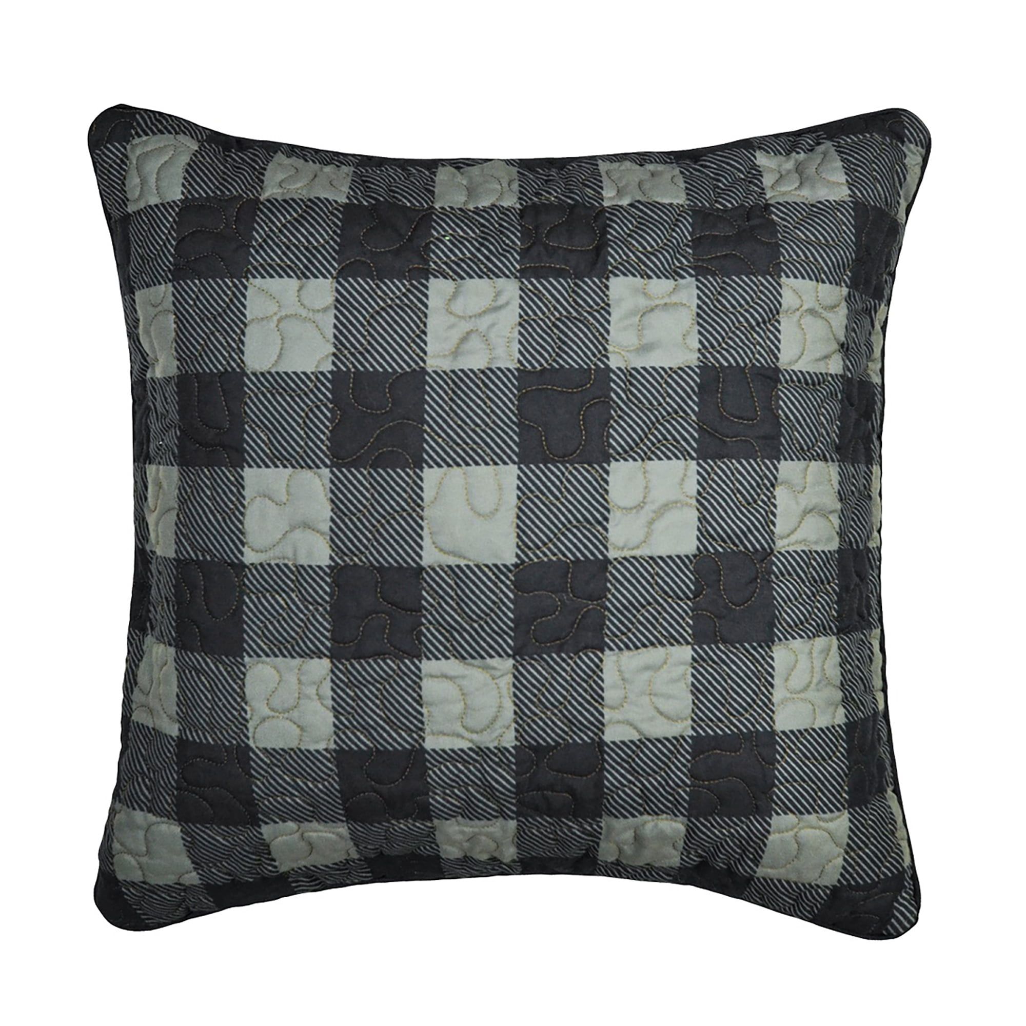 Medium Gray Quilted Plaid Rustic Throw Pillow