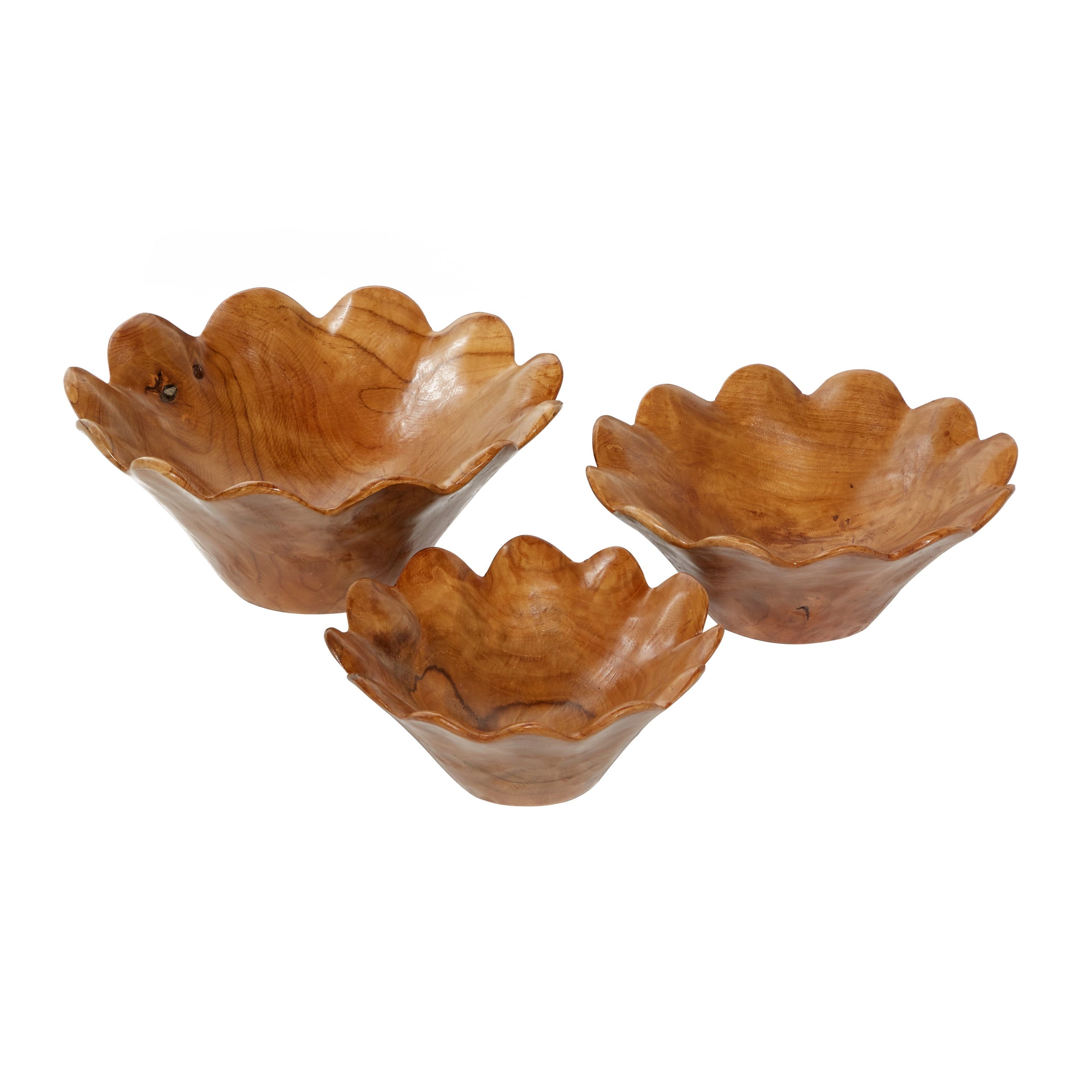 Handcrafted Teak Wood Floral Decorative Bowl Set