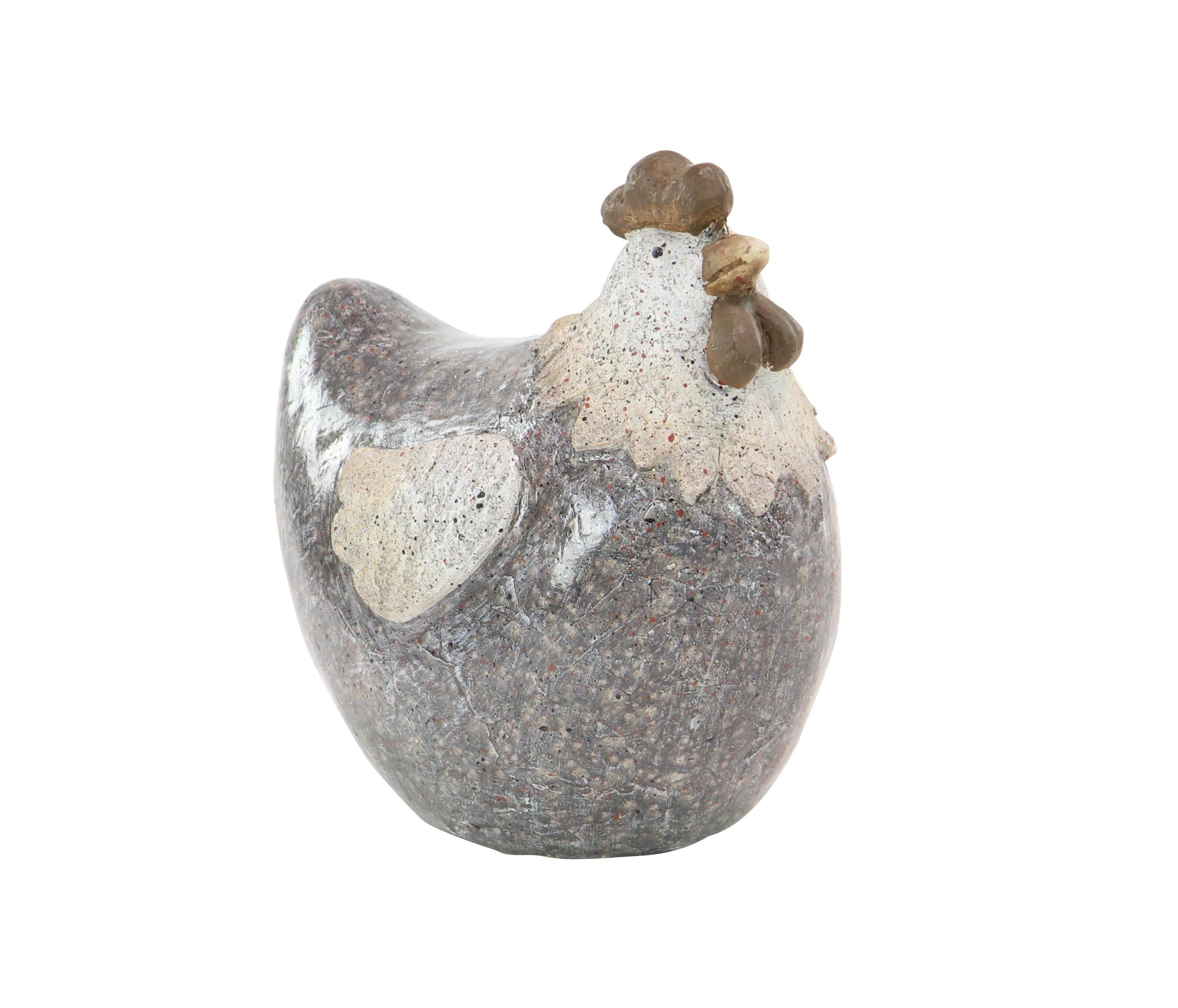 Gray and White Polystone Chicken Garden Figurine