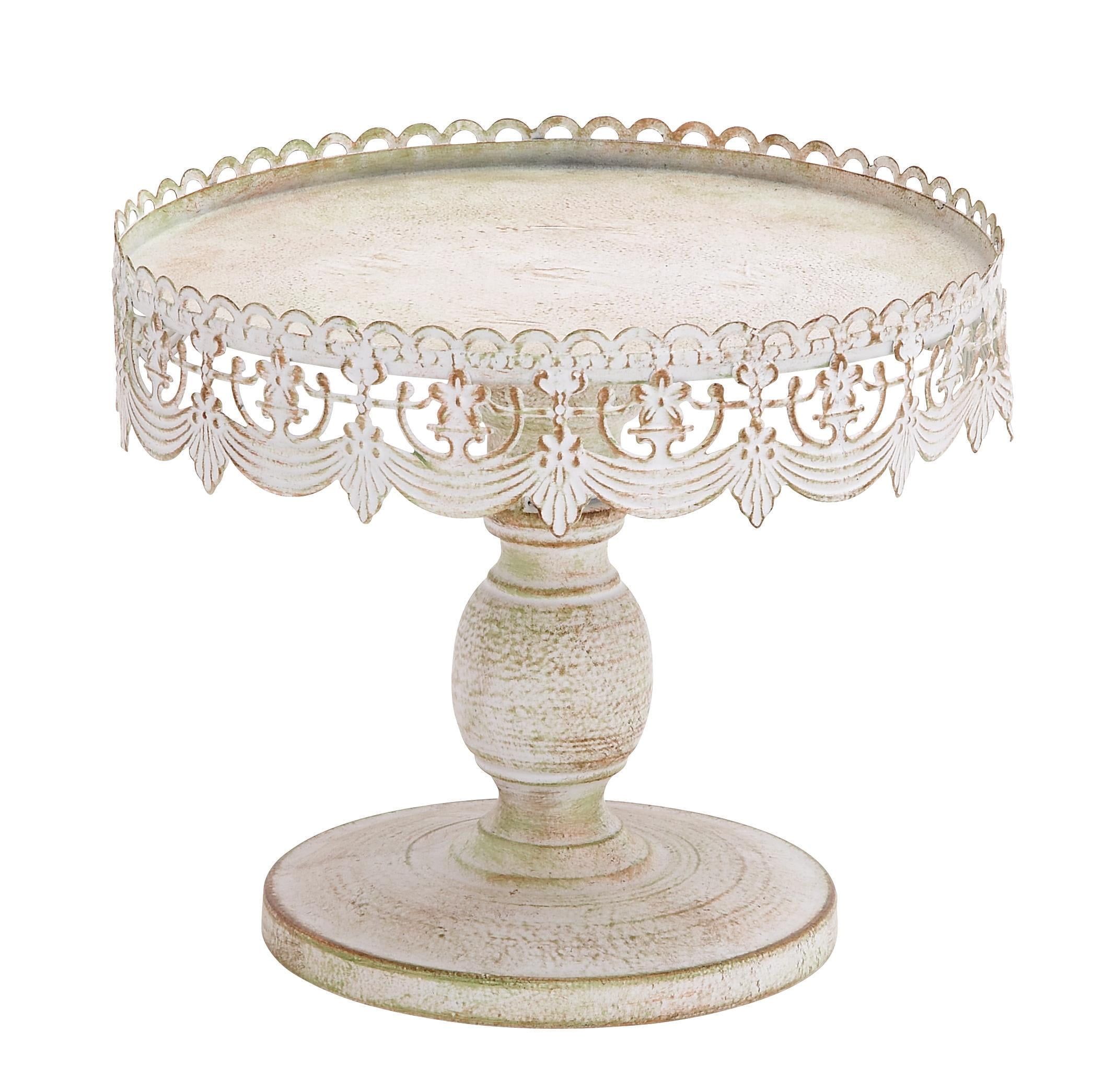 White Metal Lace Trim Pedestal Cake Stand, 10"