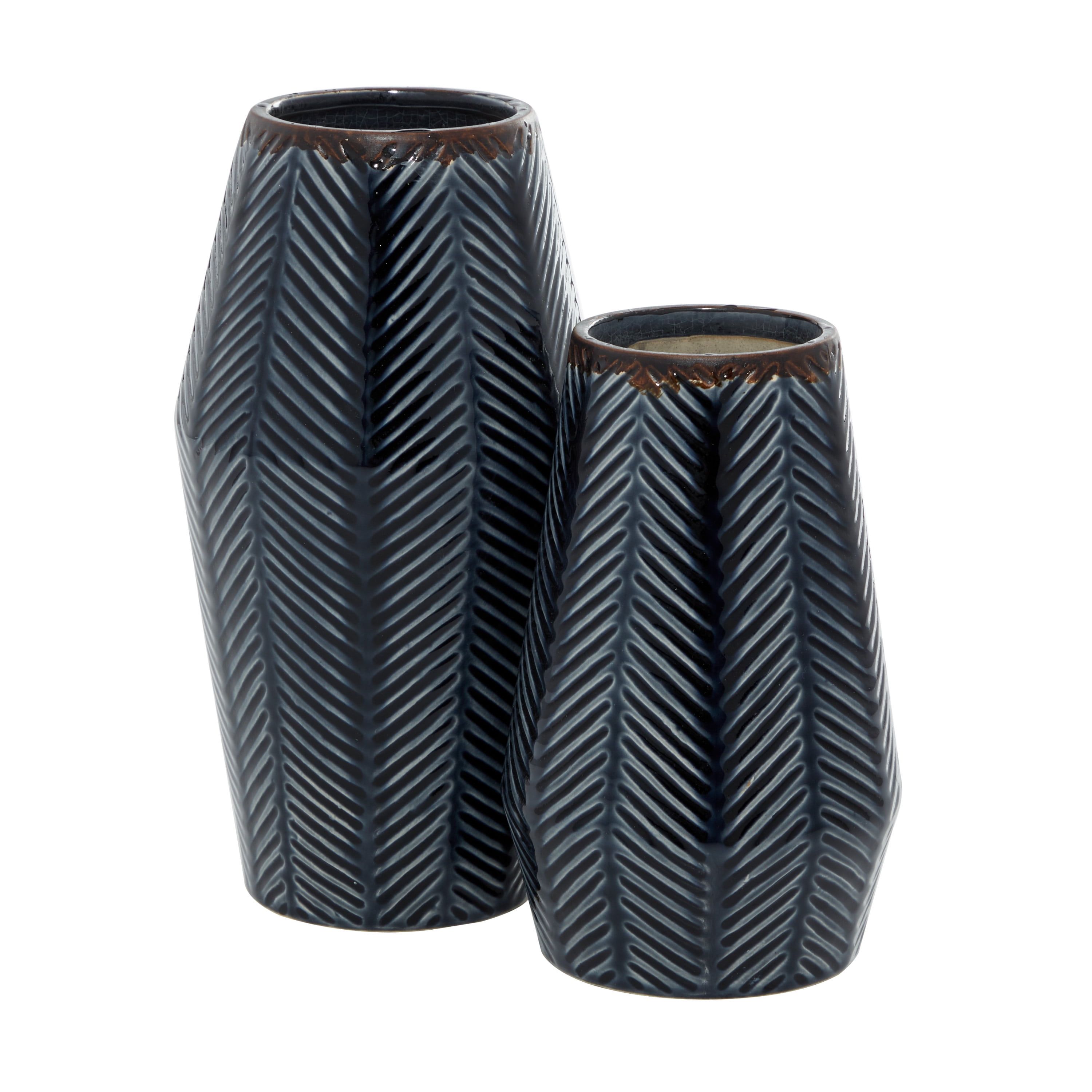 Dark Blue Chevron Ceramic Table Vase Set, 2-Piece